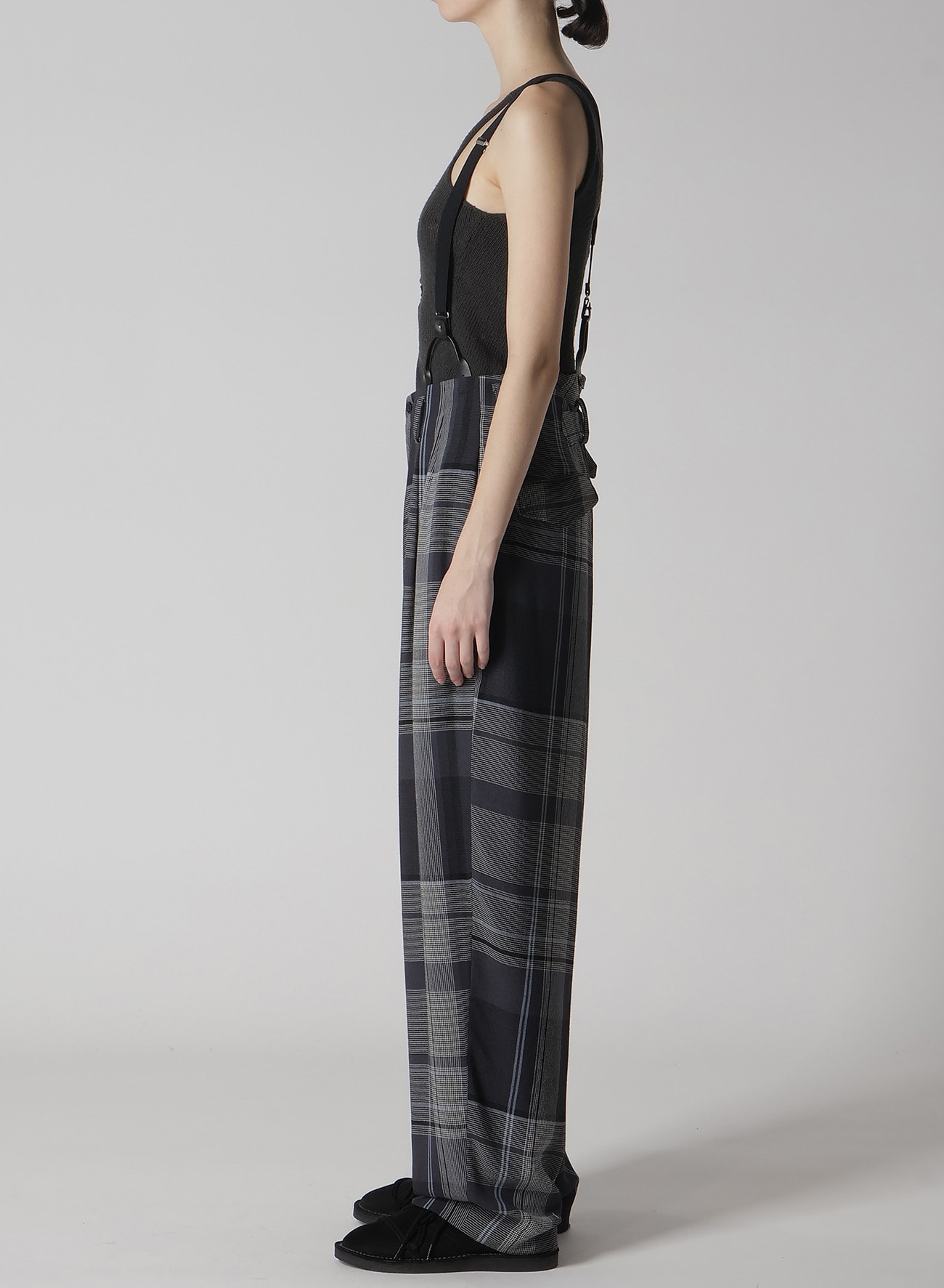 GAUZE PLAID SUSPENDER PANTS