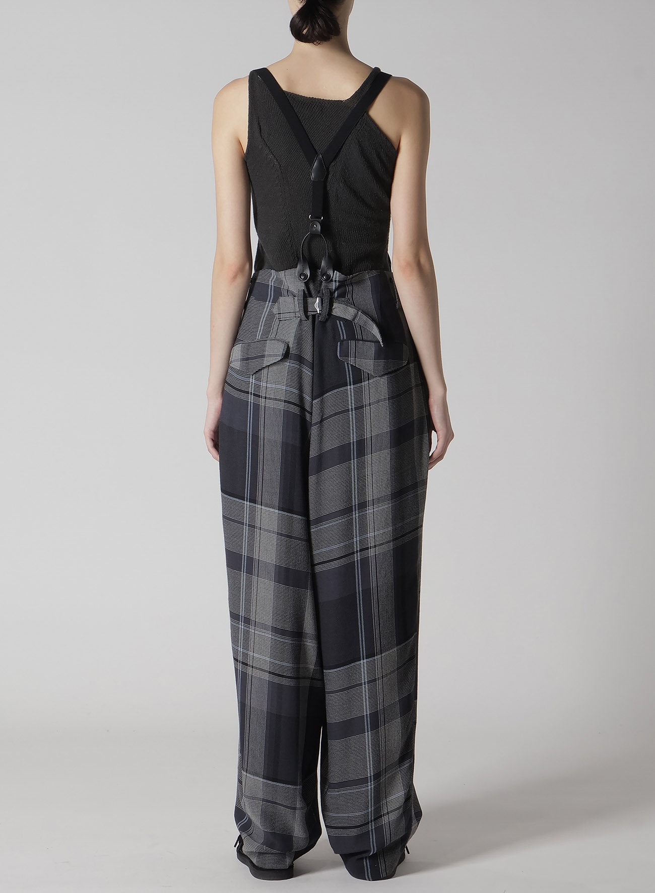 GAUZE PLAID SUSPENDER PANTS