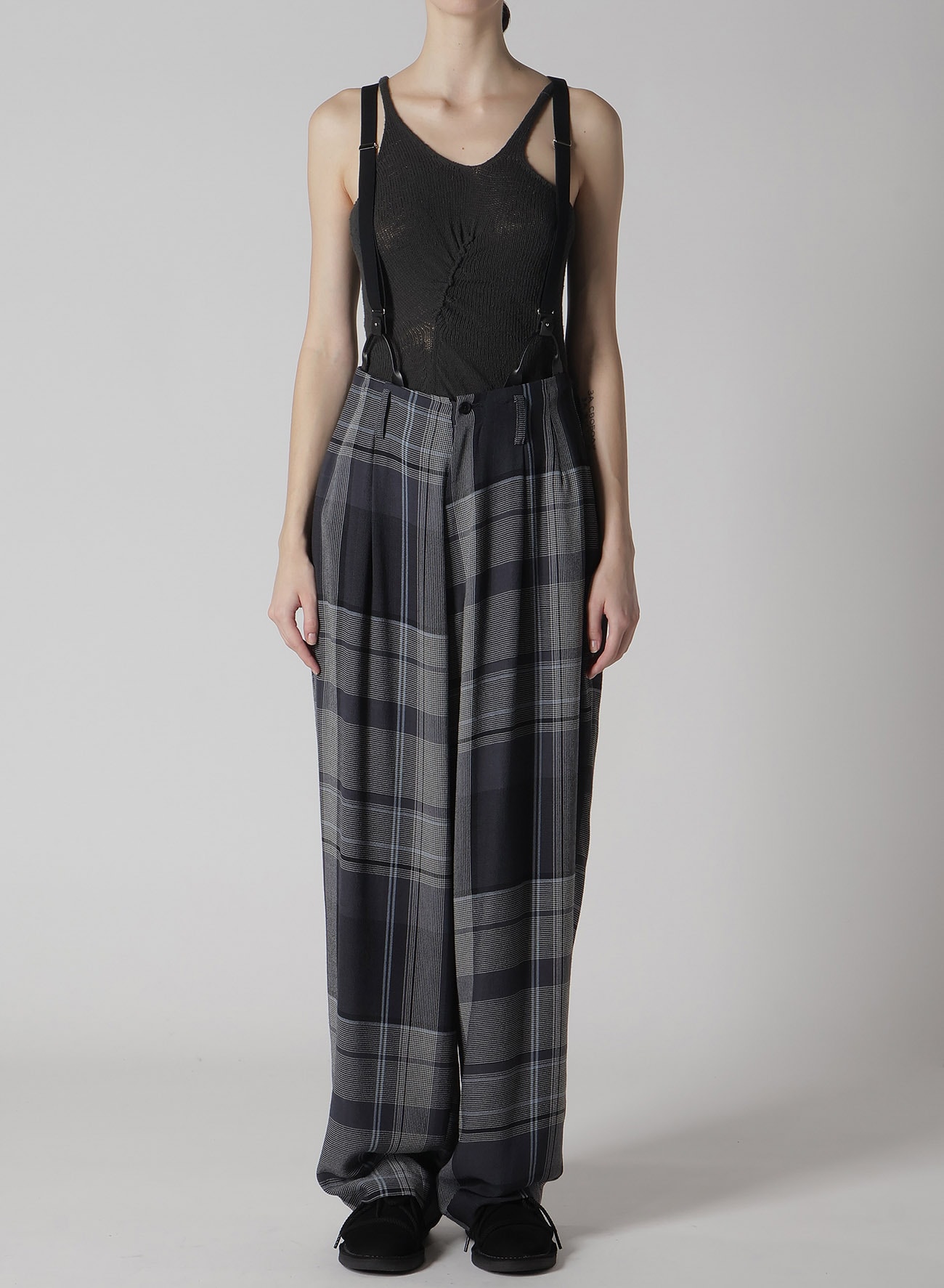 GAUZE PLAID SUSPENDER PANTS