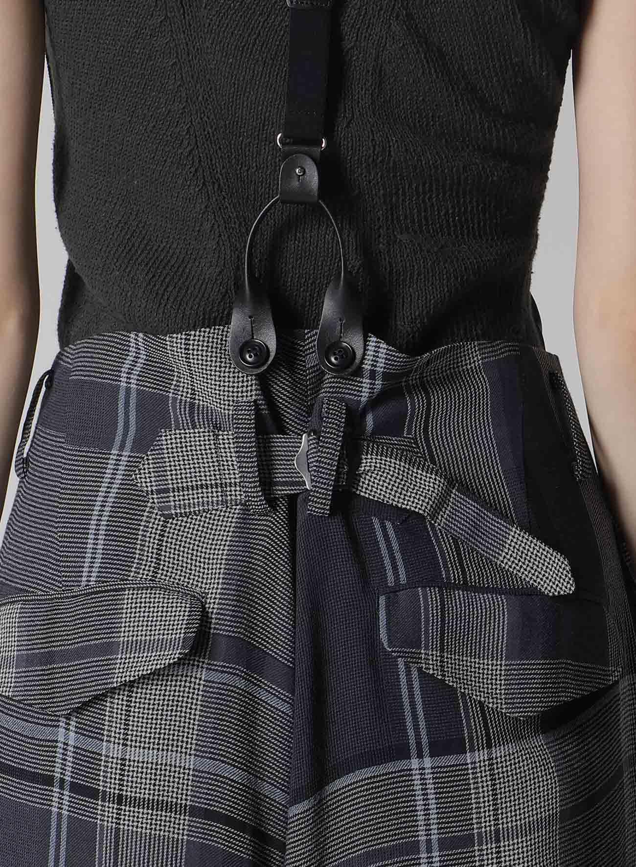 GAUZE PLAID SUSPENDER PANTS