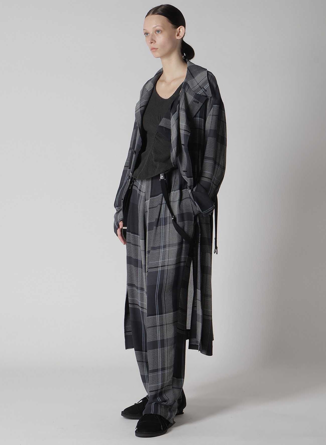 GAUZE PLAID SUSPENDER PANTS