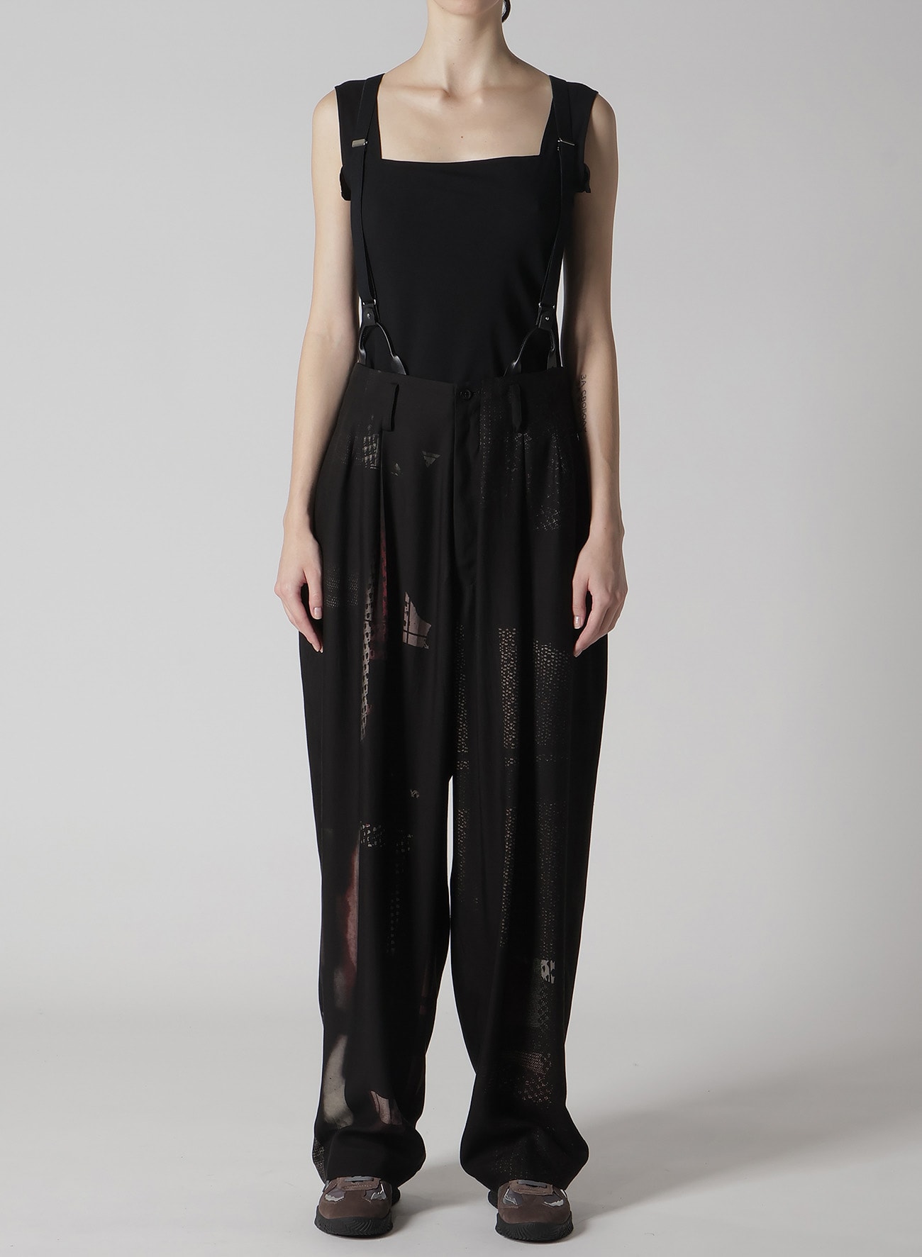 CU/DUNGAREE TWILL DARK NEON PRINT SUSPENDER PANTS