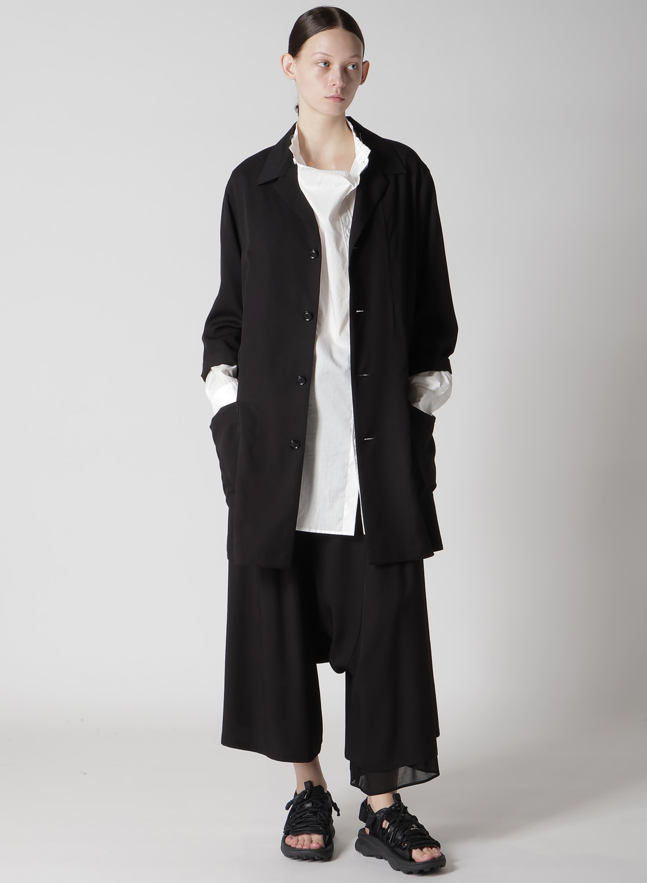 RAYON TWILL LEFT DOUBLE GATHERED PANTS