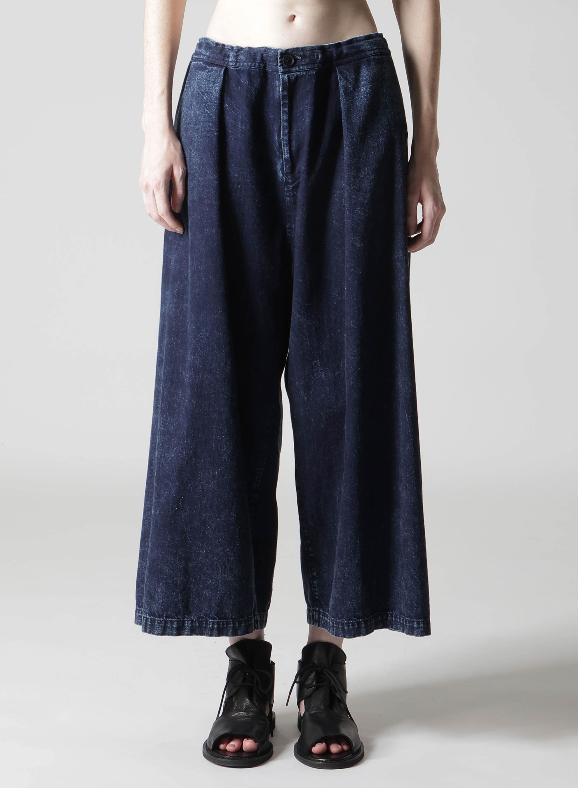 8OZ BLEACHED DENIM FRONT TUCKED WIDE PANTS