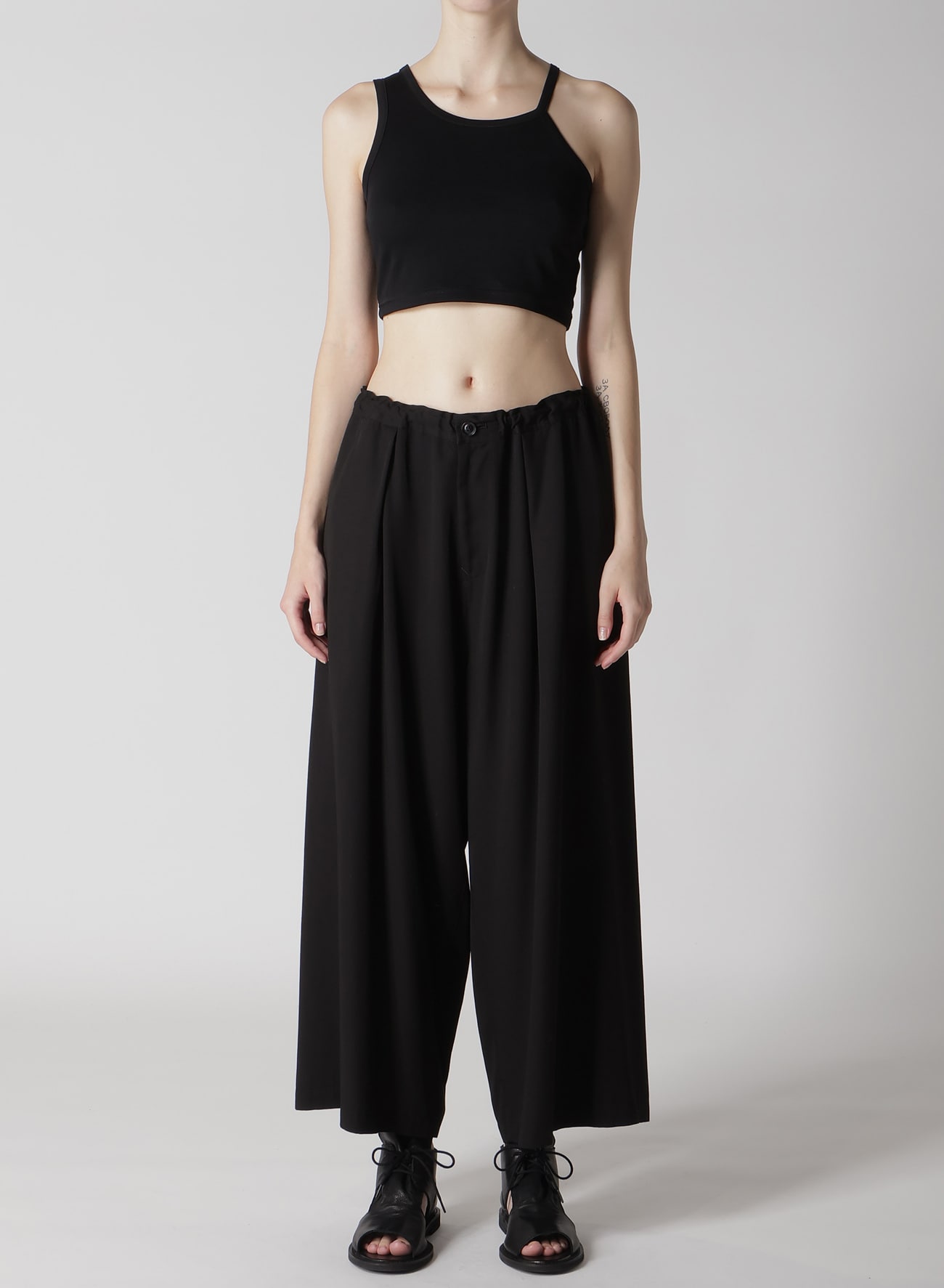 RAYON TWILL FRONT TUCKED WIDE PANTS