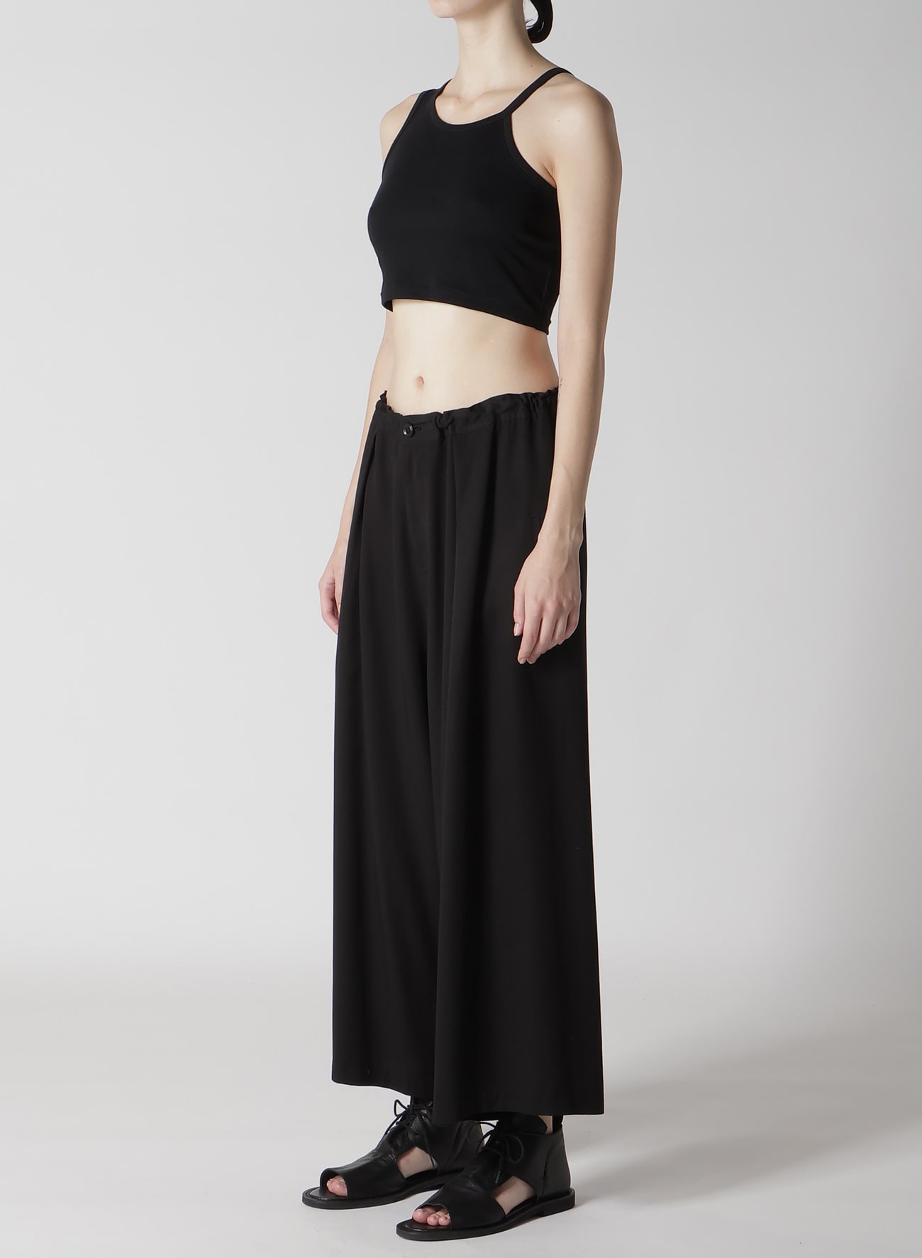 RAYON TWILL FRONT TUCKED WIDE PANTS