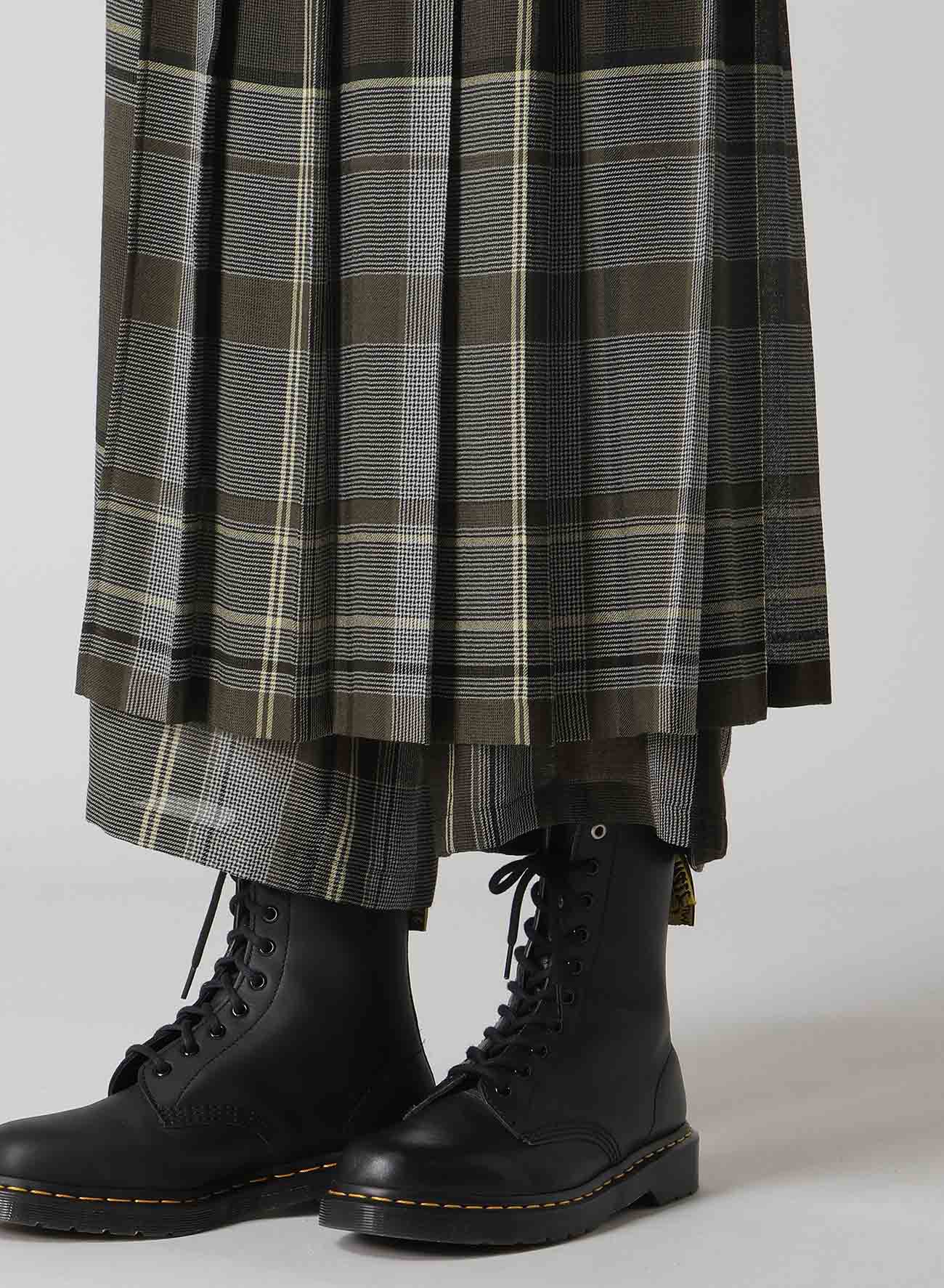 GAUZE PLAID WRAPT PLEATED PANTS