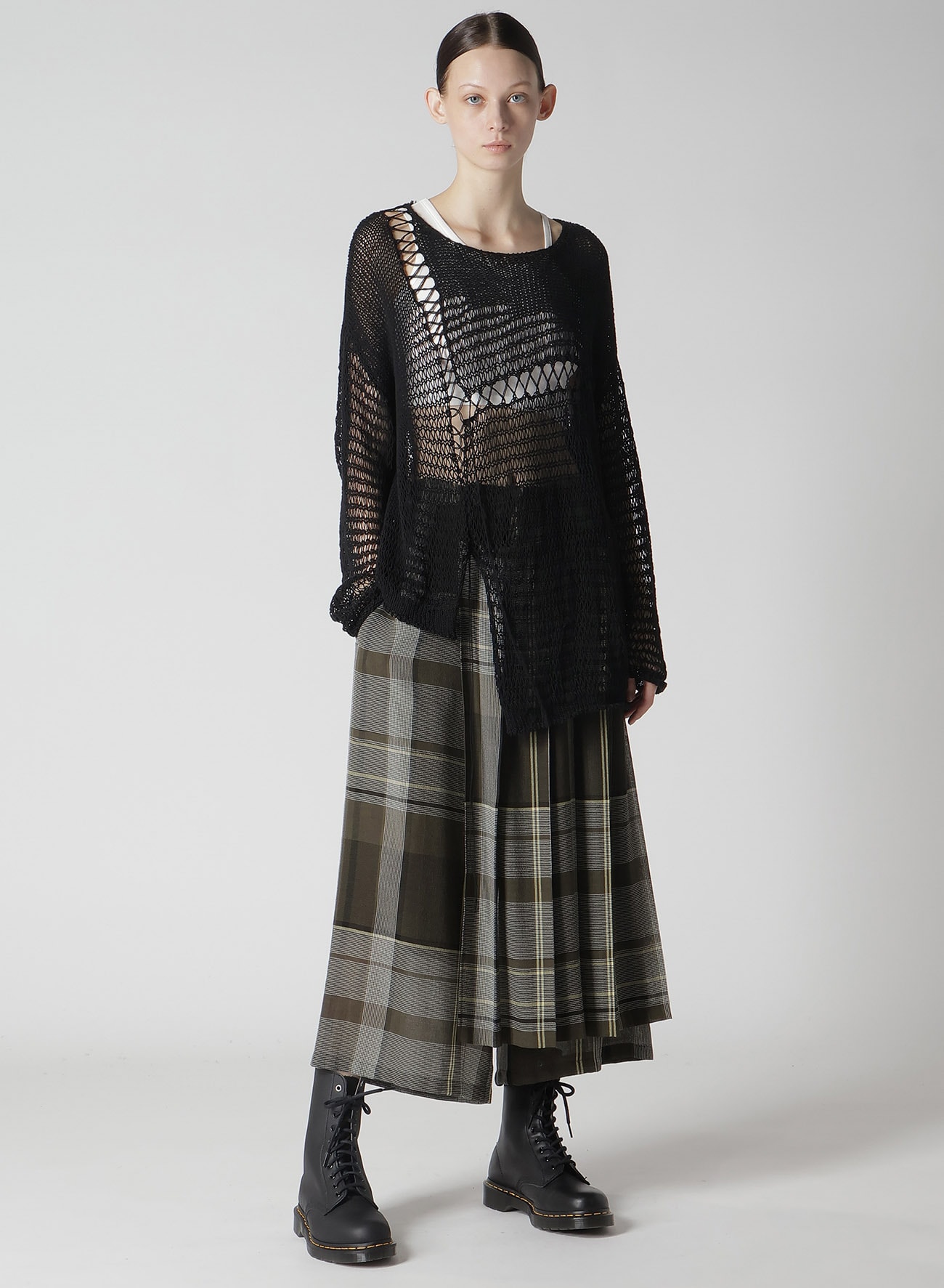 GAUZE PLAID WRAPT PLEATED PANTS