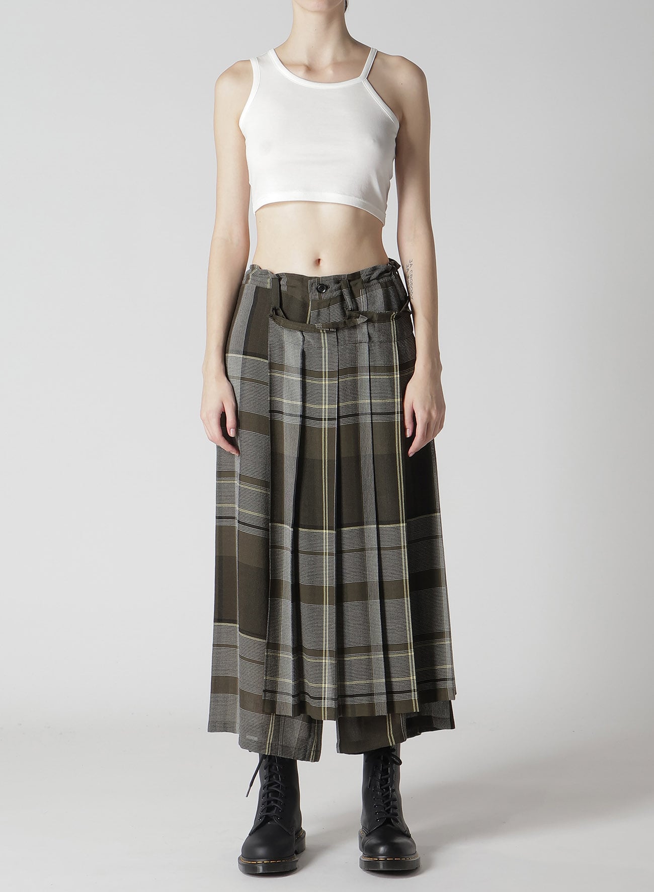 GAUZE PLAID WRAPT PLEATED PANTS