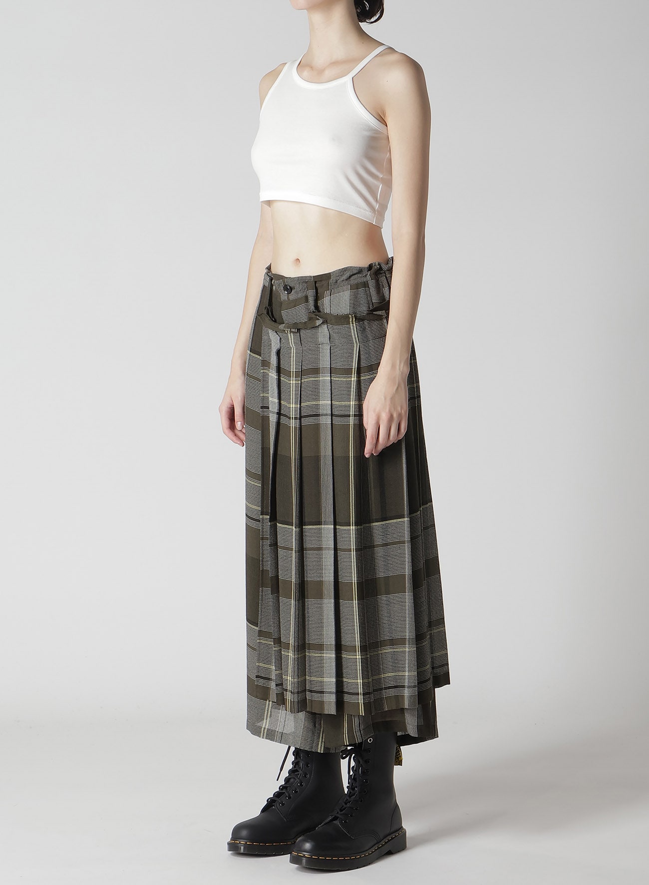 GAUZE PLAID WRAPT PLEATED PANTS