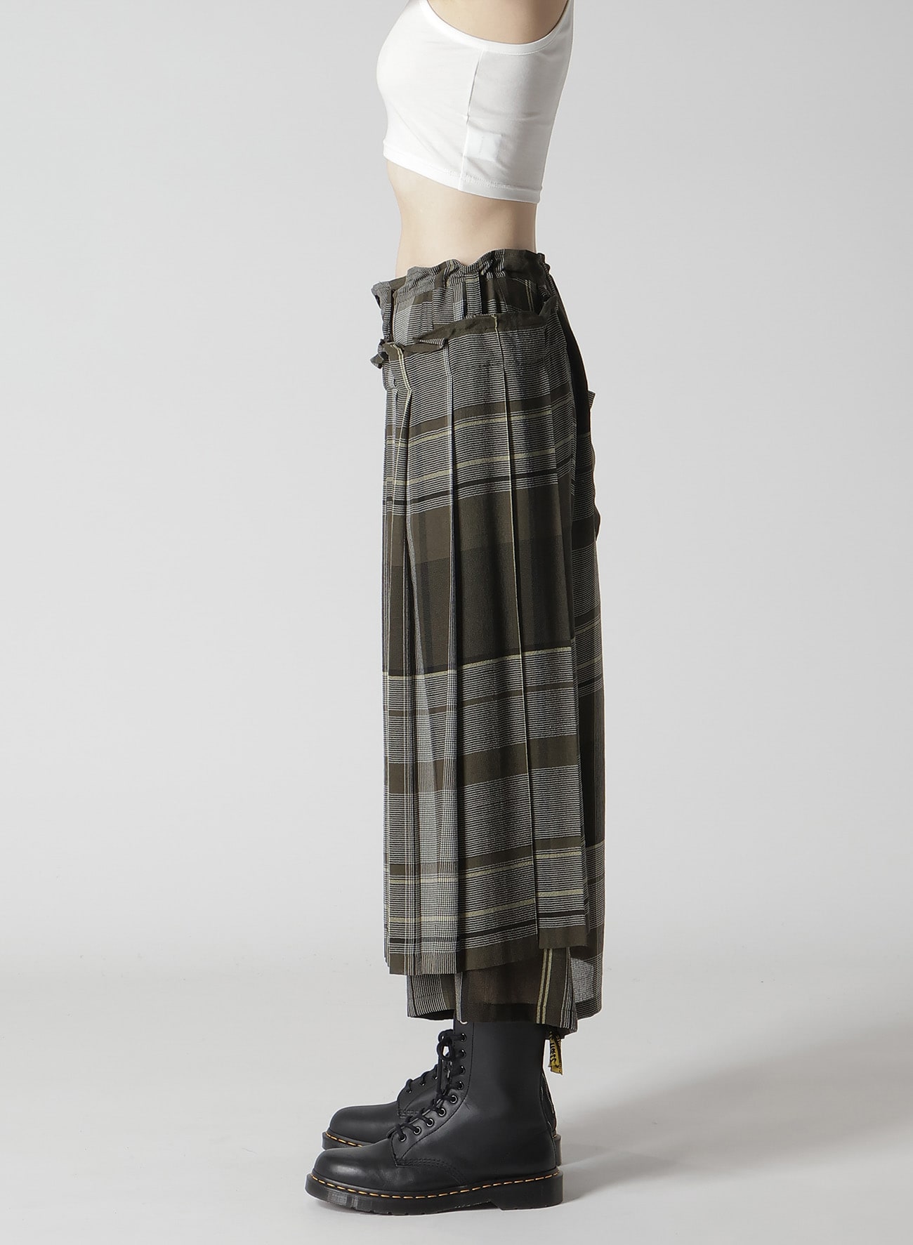 GAUZE PLAID WRAPT PLEATED PANTS