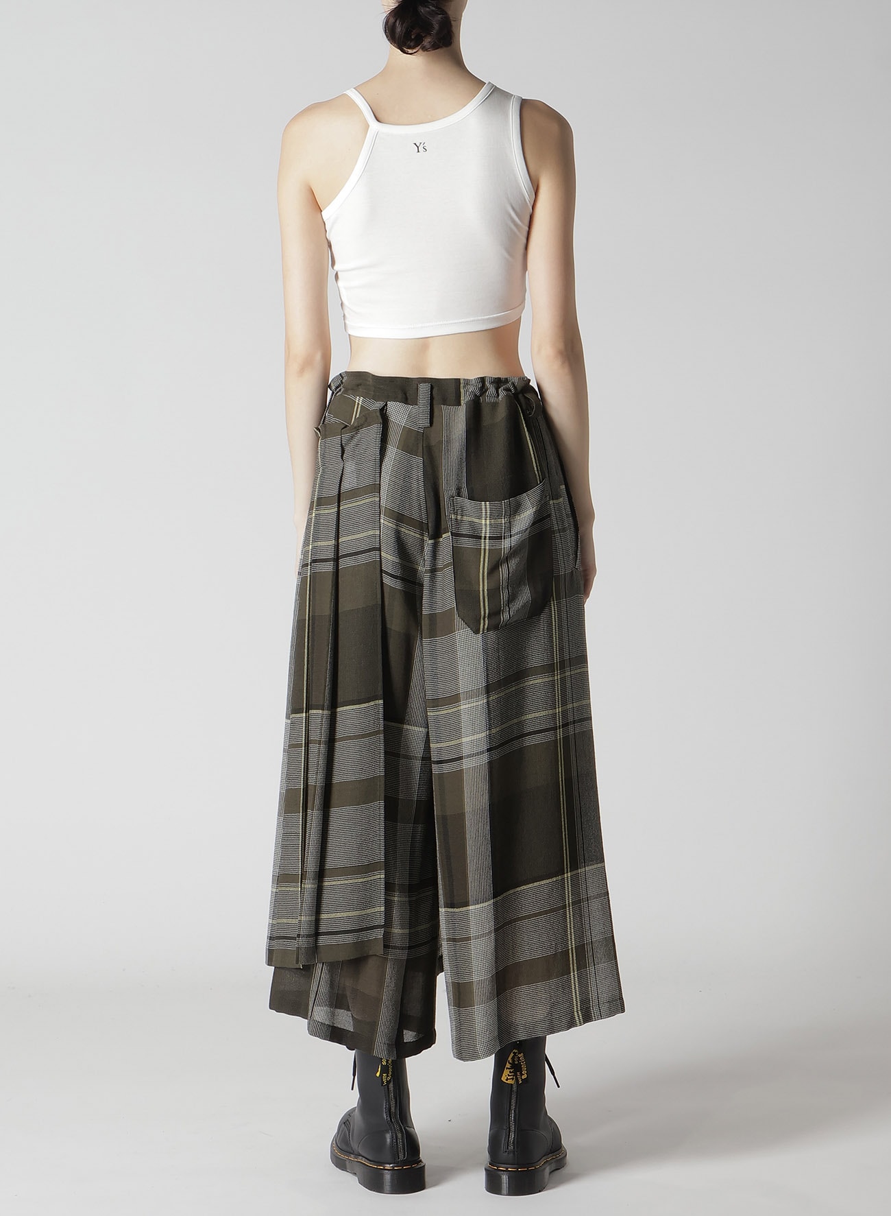 GAUZE PLAID WRAPT PLEATED PANTS