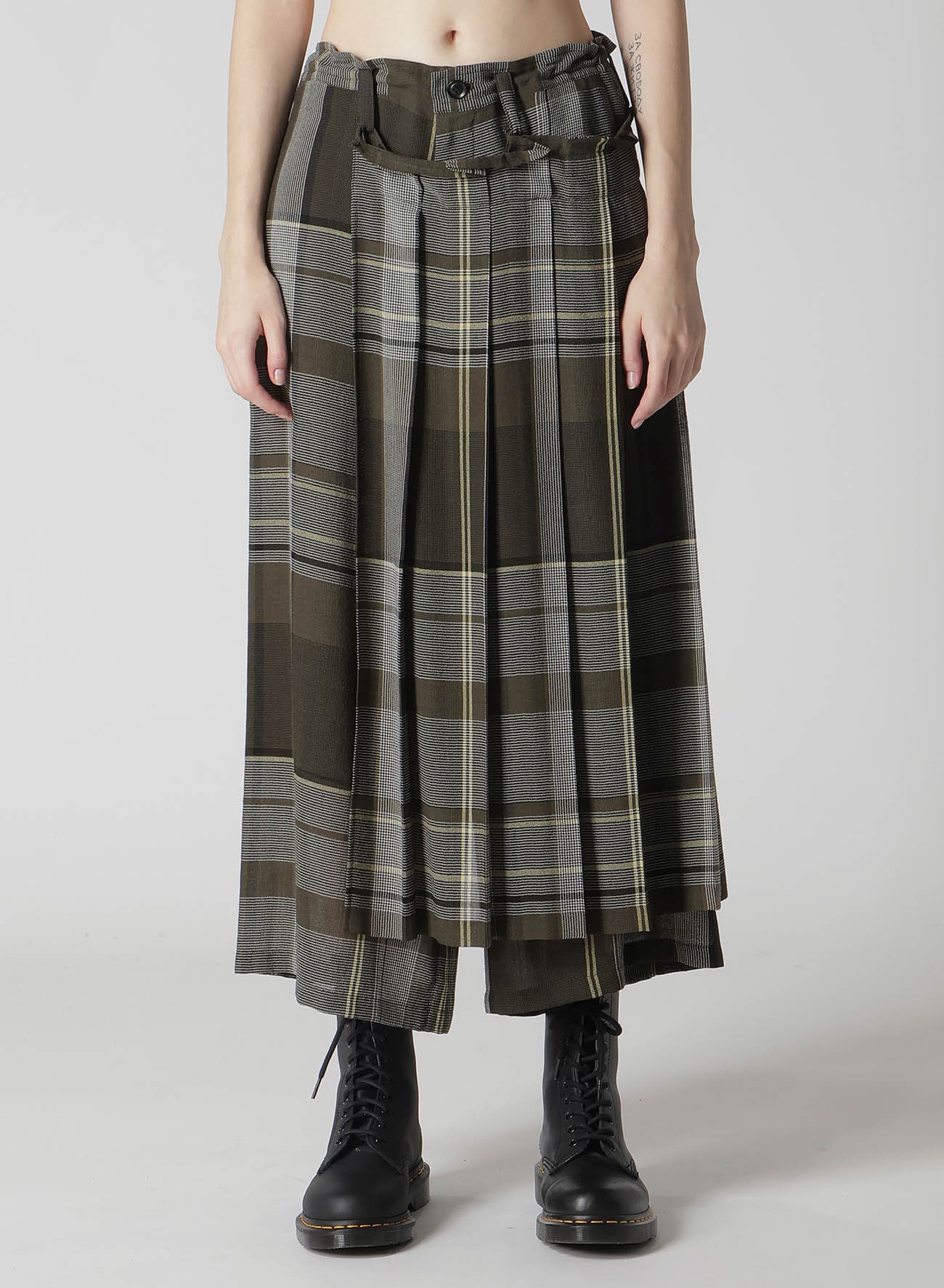GAUZE PLAID WRAPT PLEATED PANTS