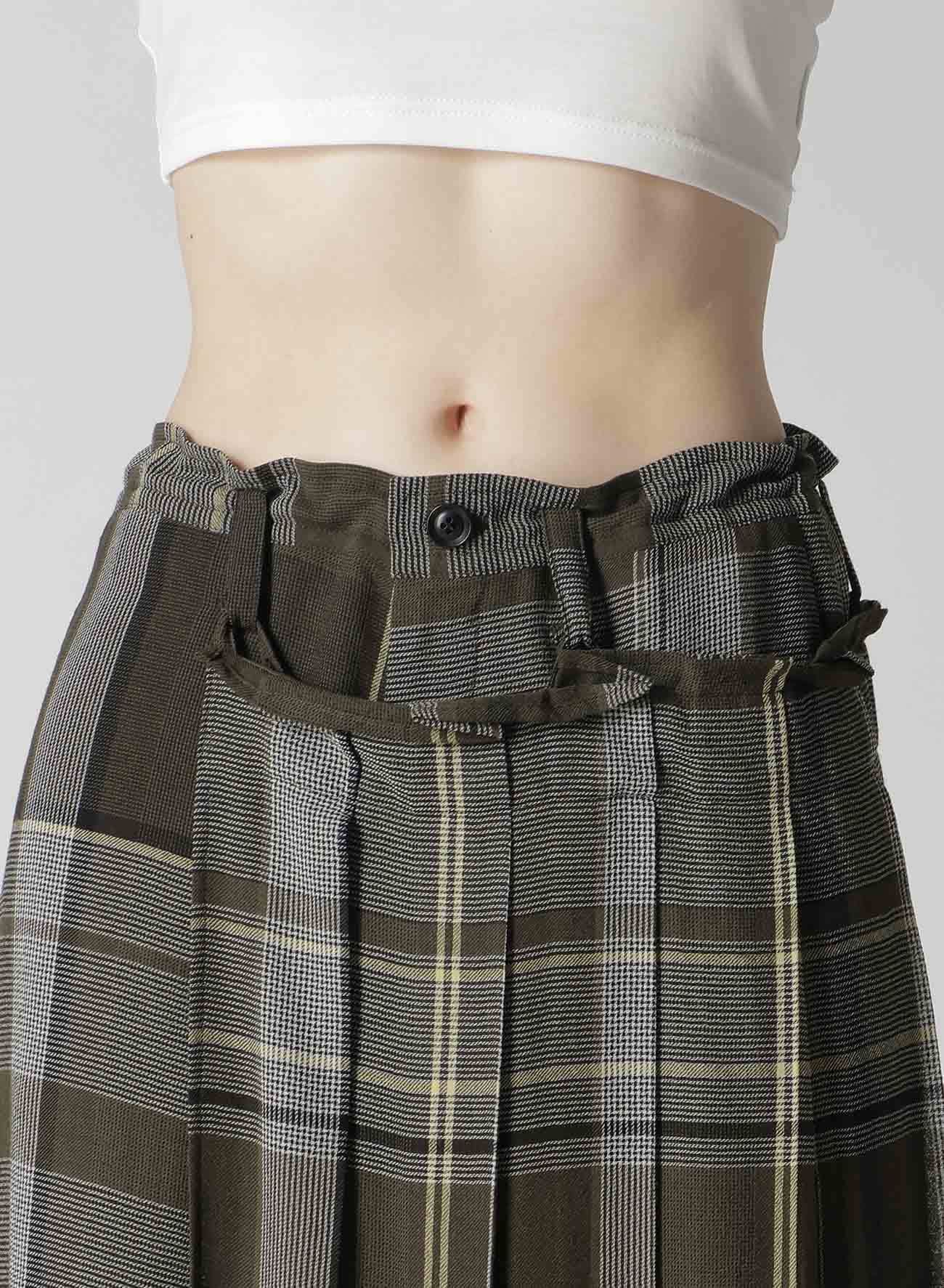 GAUZE PLAID WRAPT PLEATED PANTS