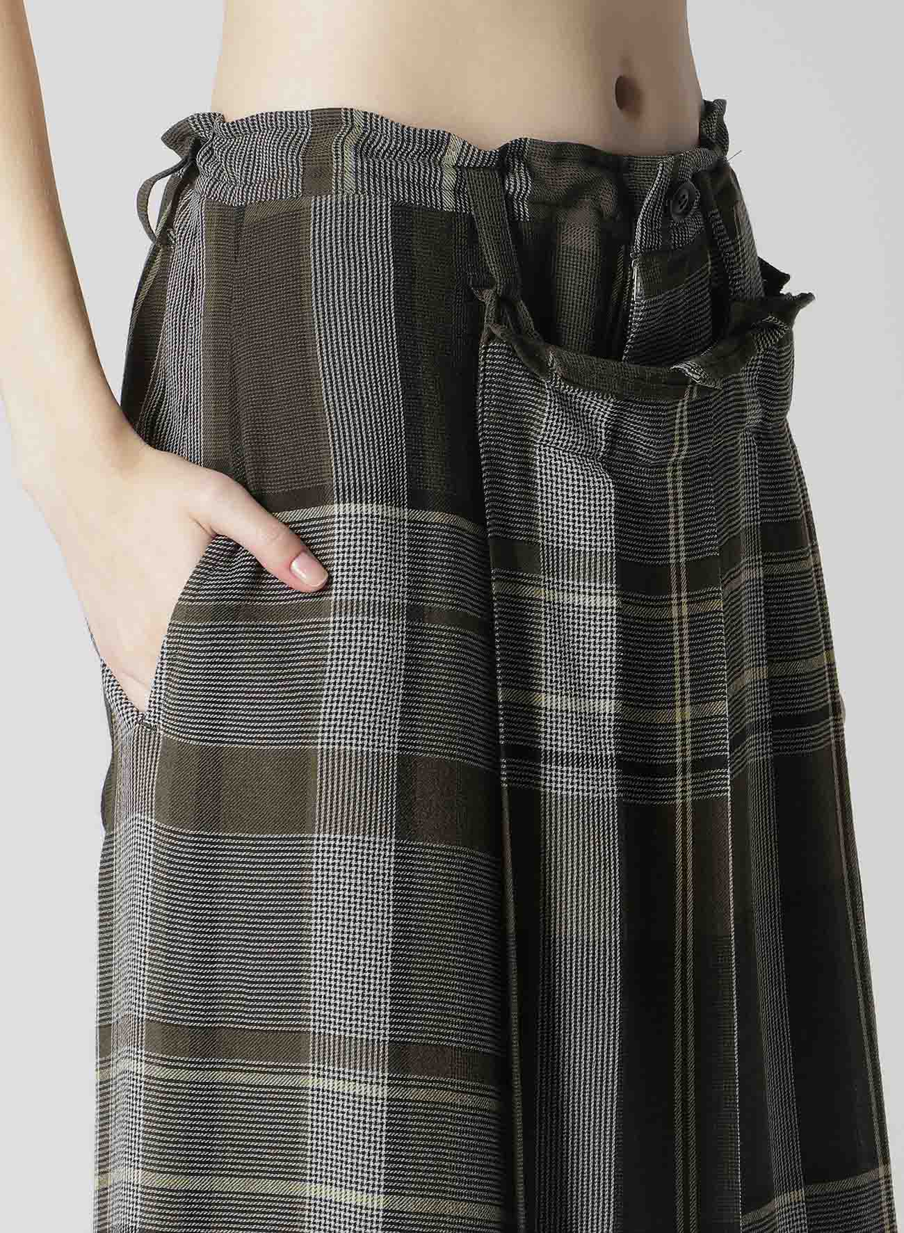 GAUZE PLAID WRAPT PLEATED PANTS