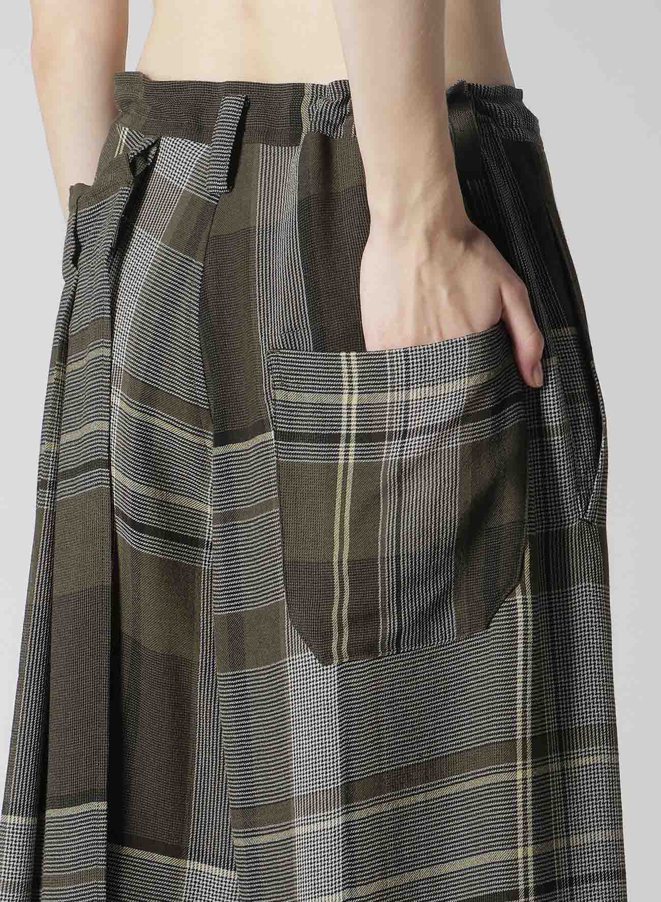 GAUZE PLAID WRAPT PLEATED PANTS
