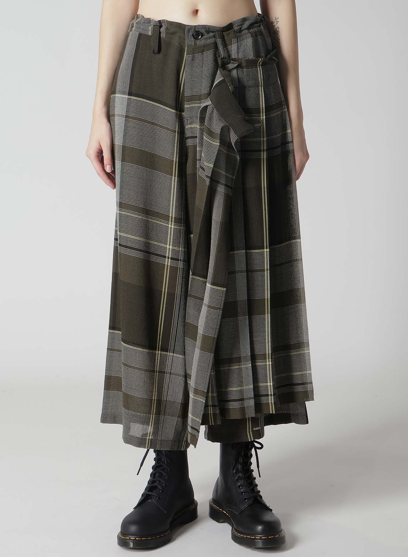 GAUZE PLAID WRAPT PLEATED PANTS