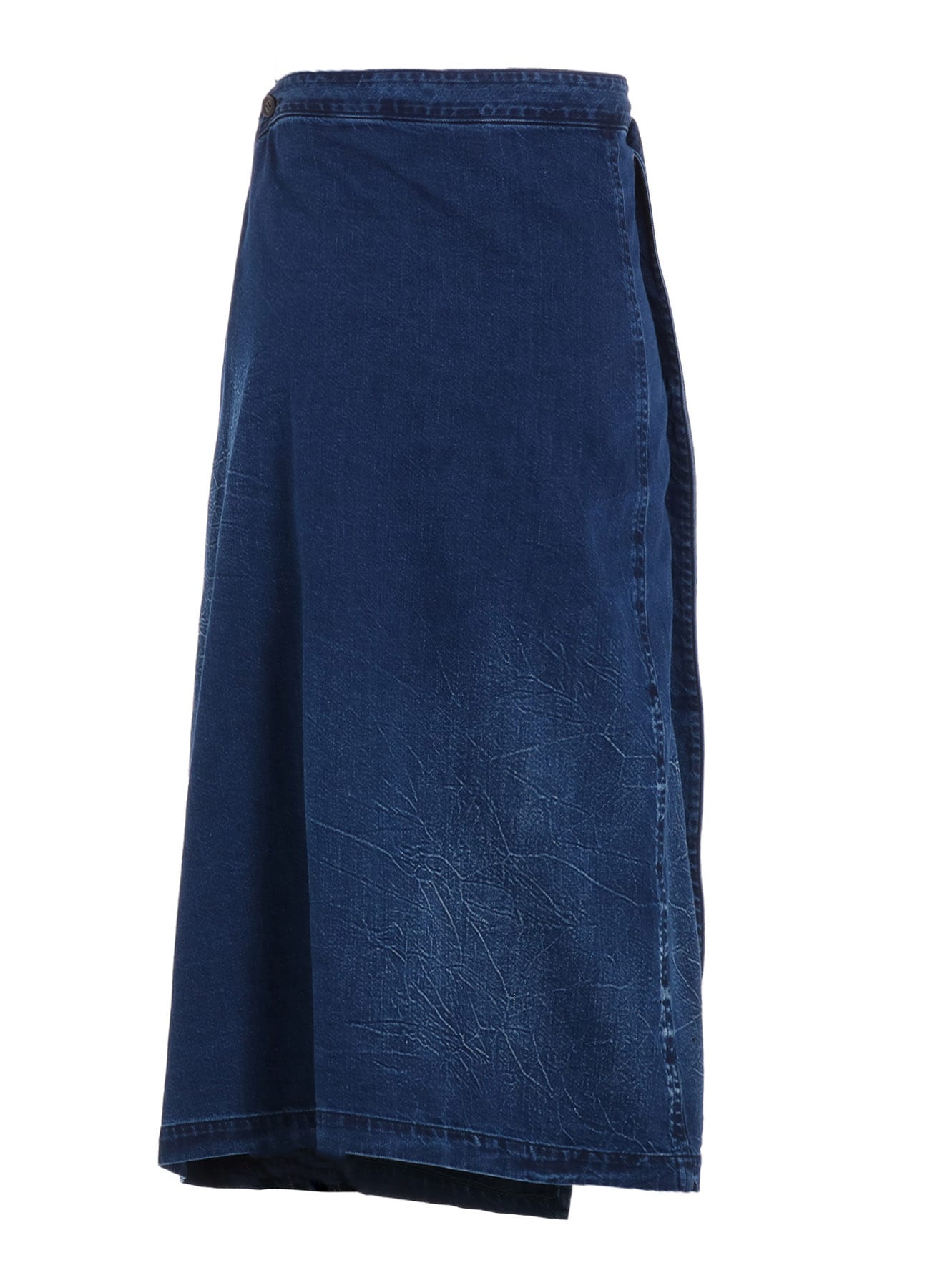 8OZ BLEACHED VINTAGE LIKE DENIM DRAPE WRAP SKIRT