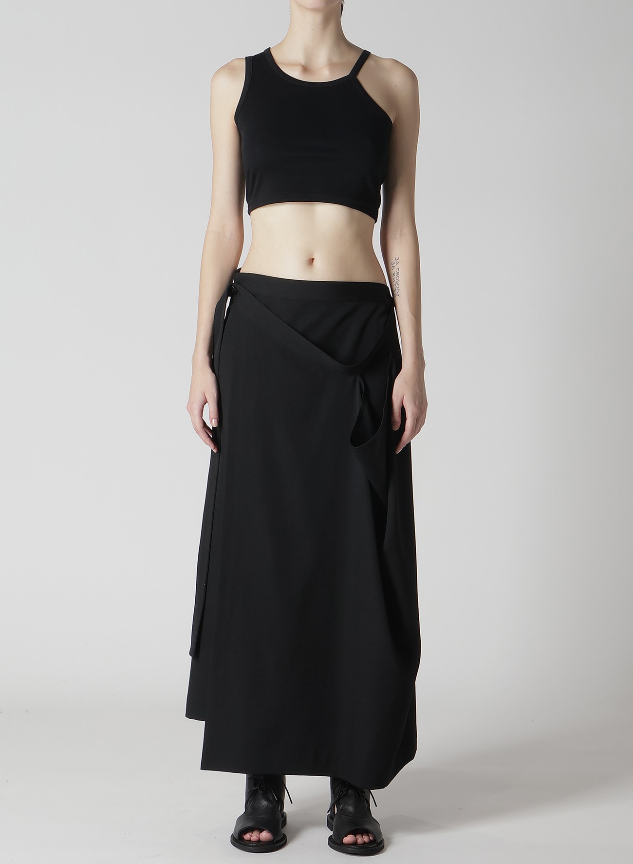 WOOL GABARDINE DRAPE WRAP SKIRT