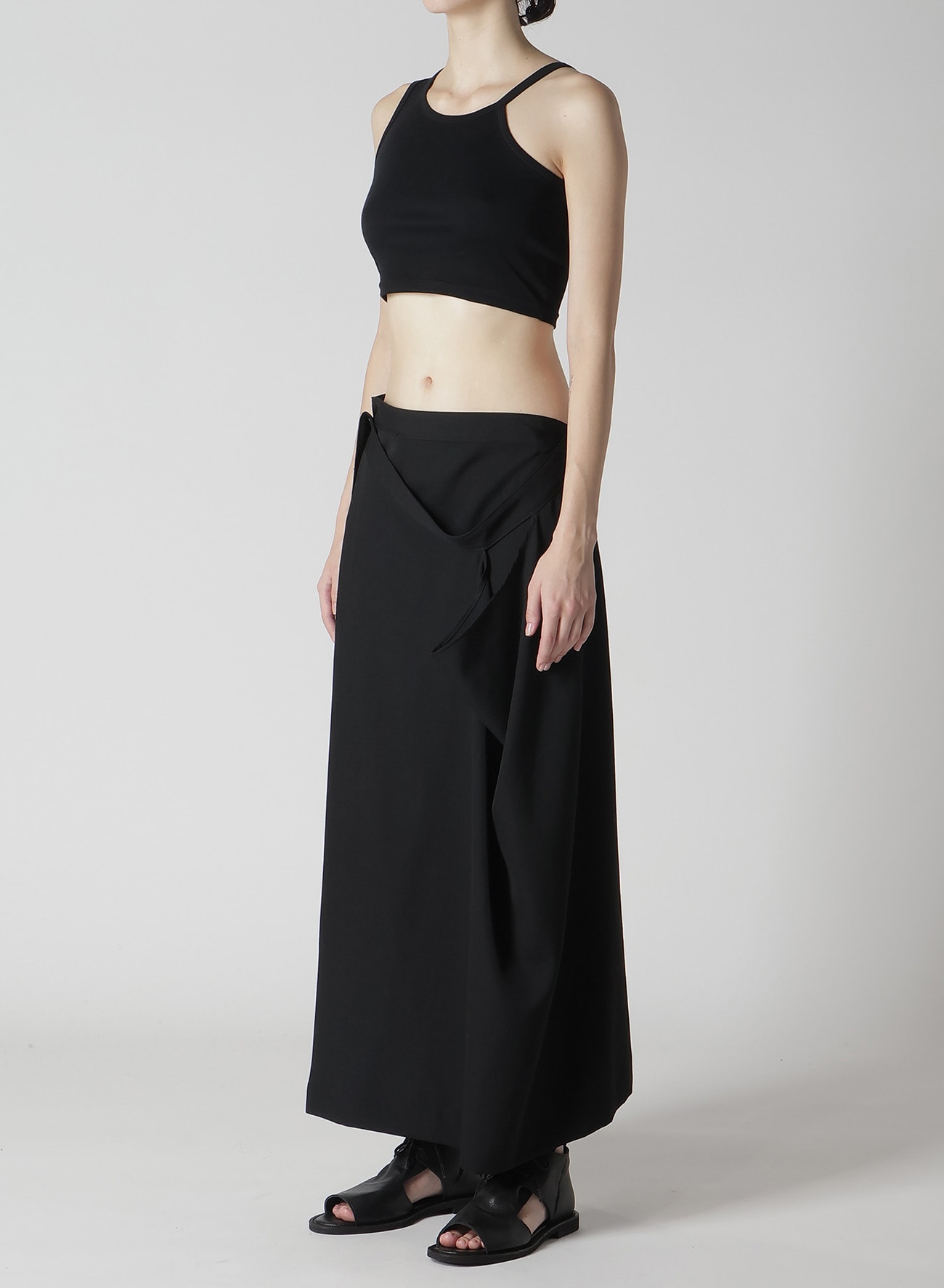 WOOL GABARDINE DRAPE WRAP SKIRT