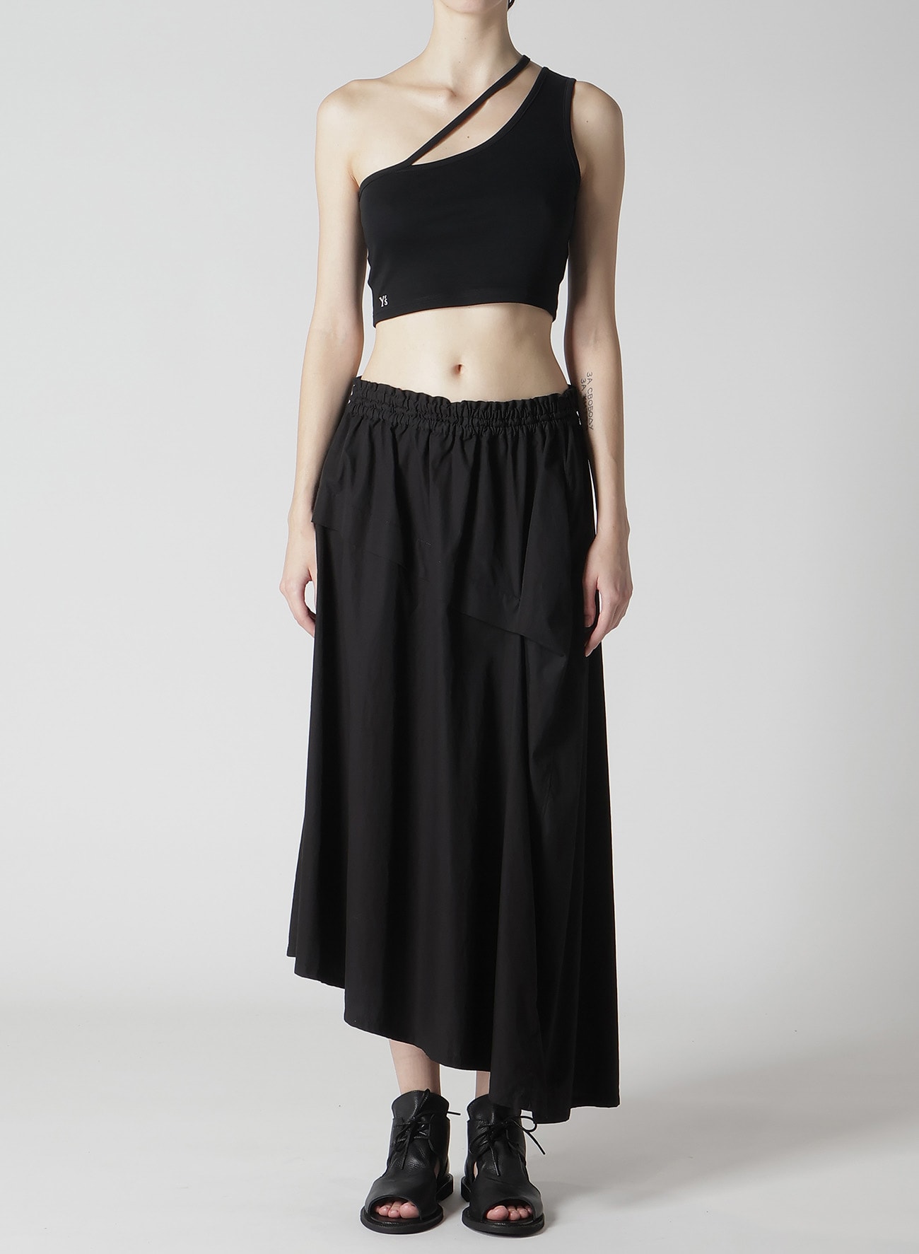 COTTON BROAD GARMENT DYEING RIGHT TU+J343CKED ASYMMETRIC SKIRT