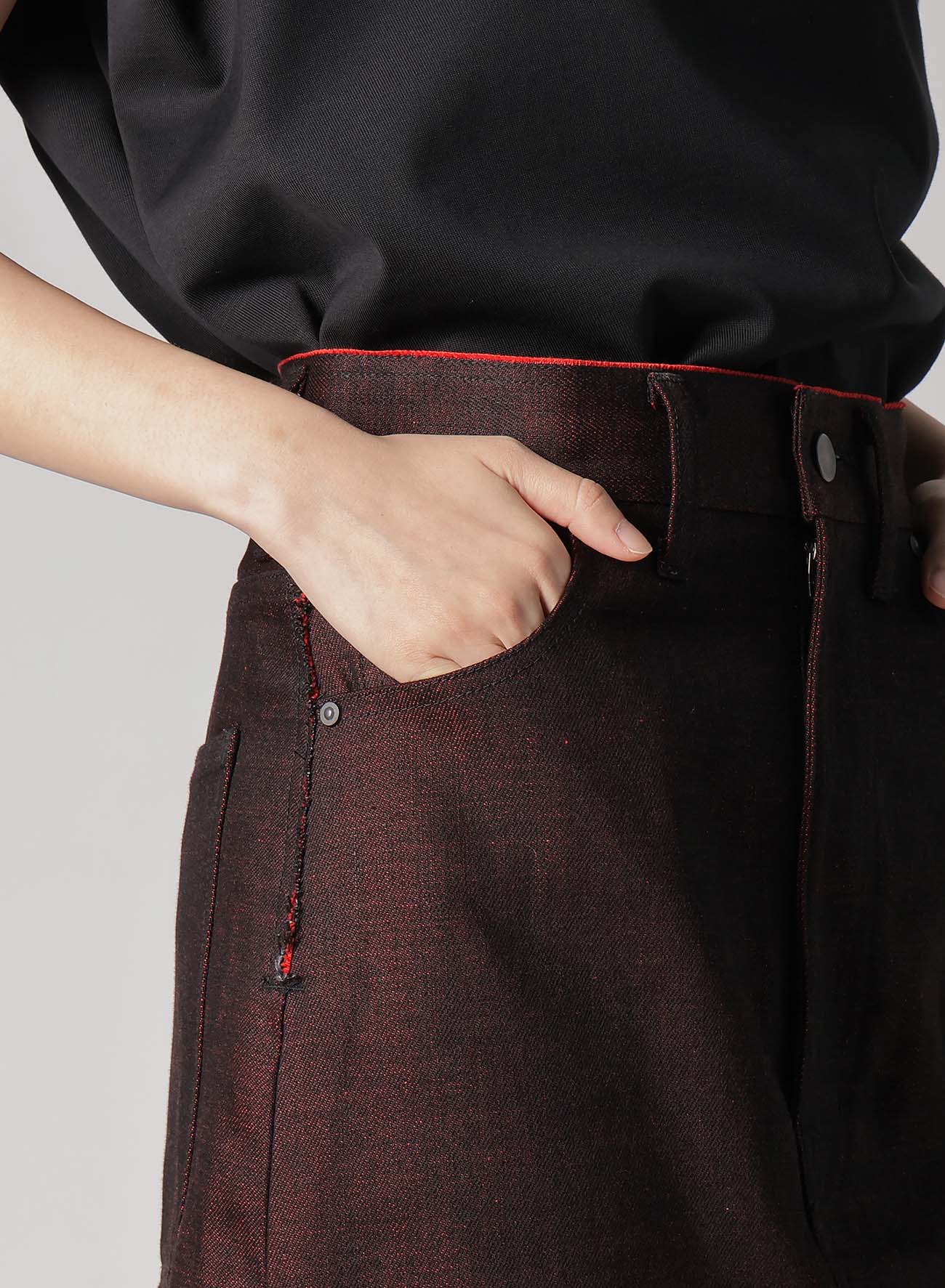 【2/5 12:00 Release】BACK RED BLACK DENIM SKIRT