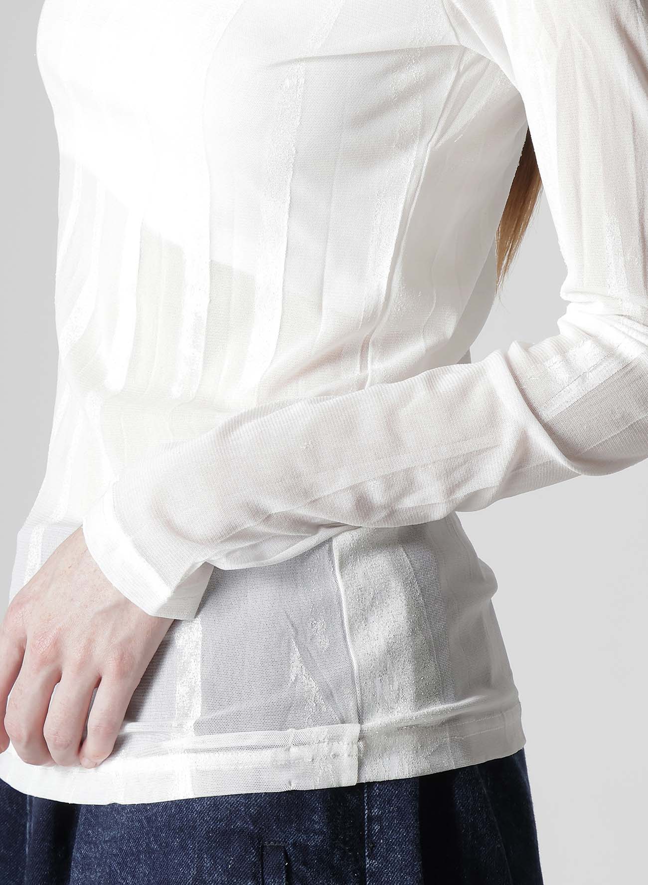 TULLE PLEATS LONG SLEEVE HIGH NECK T