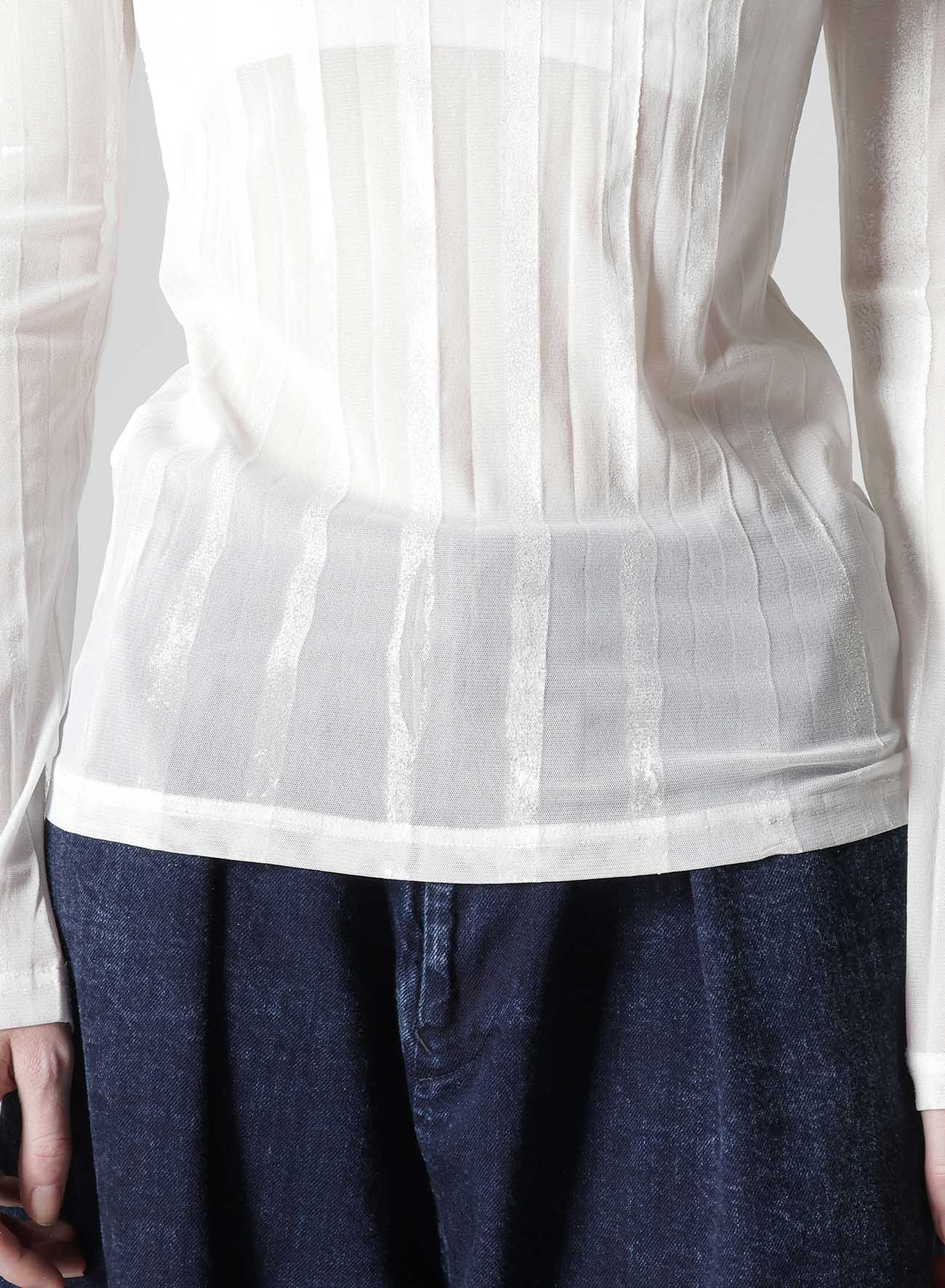 TULLE PLEATS LONG SLEEVE HIGH NECK T