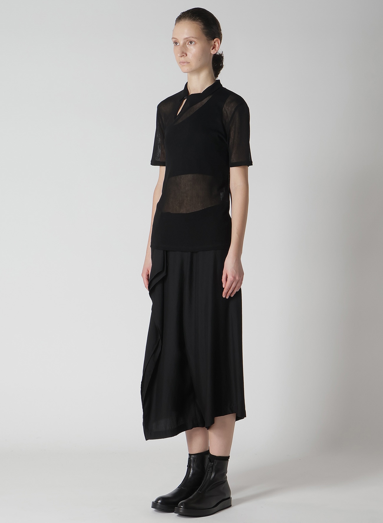 CELLULOSE TULLE SHORT SLEEVE DIAGONAL T