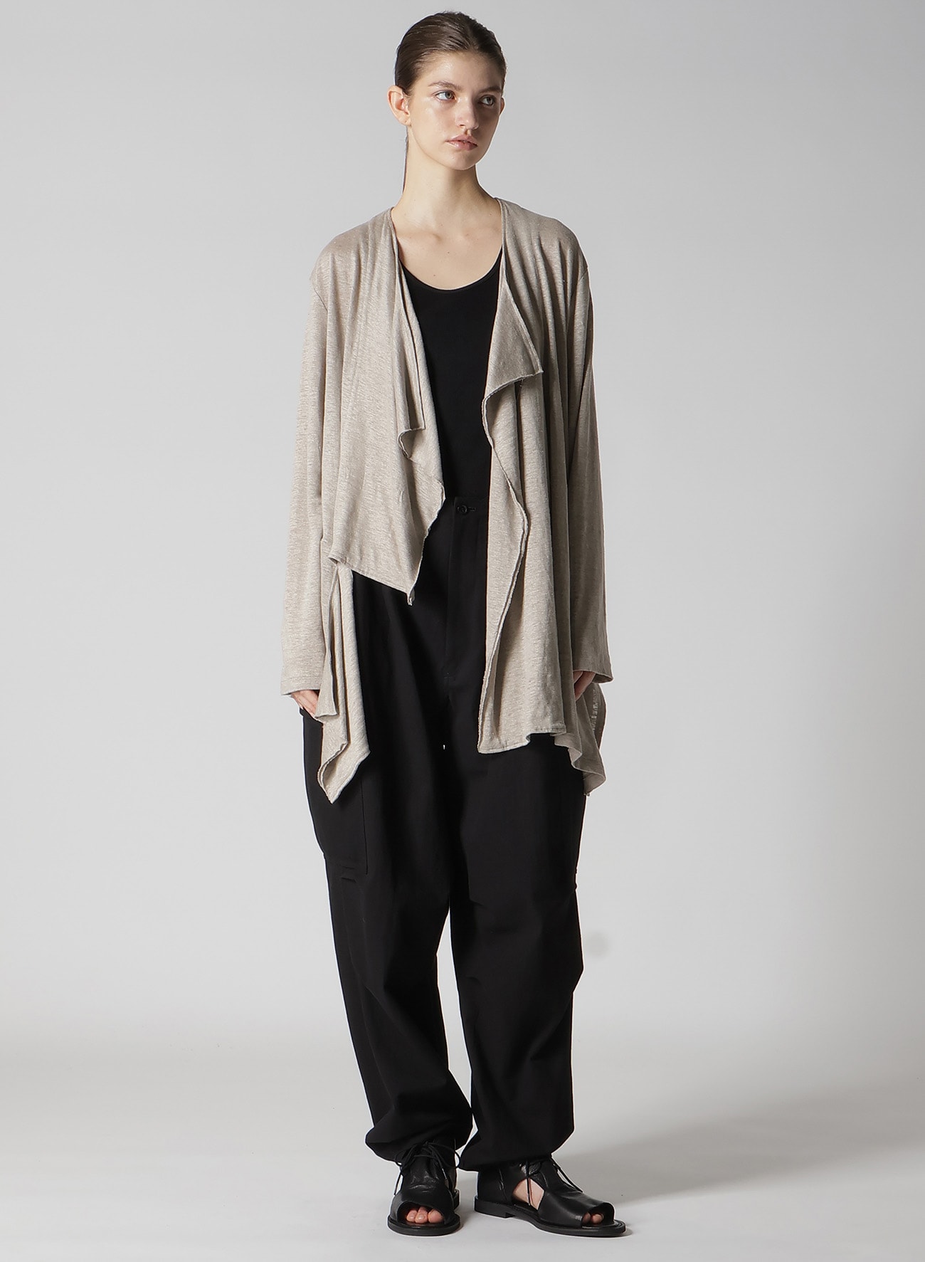 LINEN JERSEY DRAPE CARDIGAN