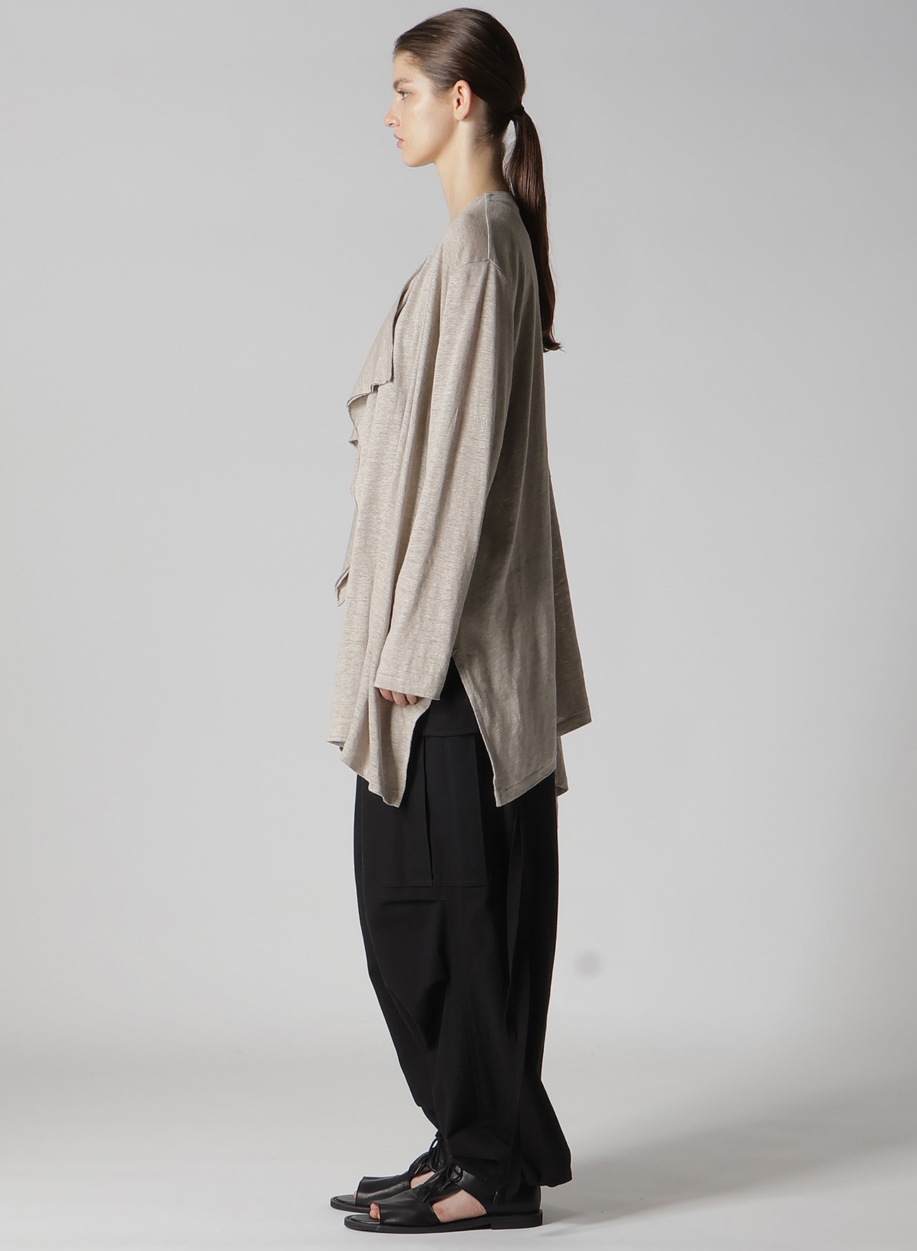 LINEN JERSEY DRAPE CARDIGAN