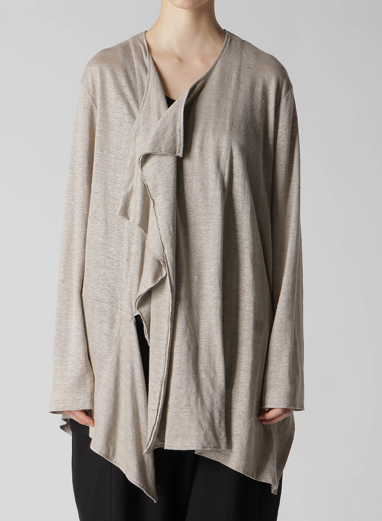 LINEN JERSEY DRAPE CARDIGAN