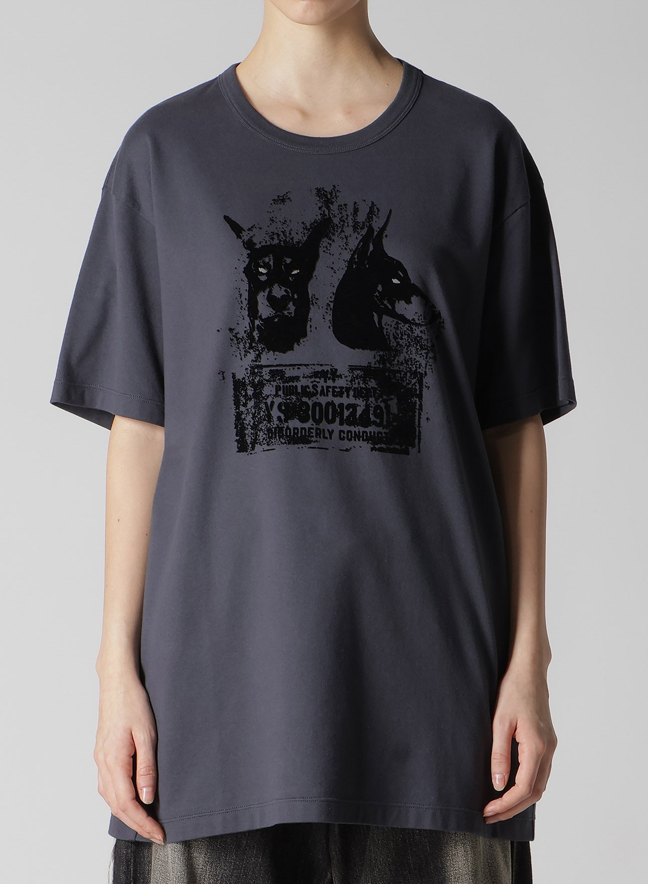 ANIMAL FLOCKED PRINT ROUND NECK SHORT SLEEVE T (DOG)