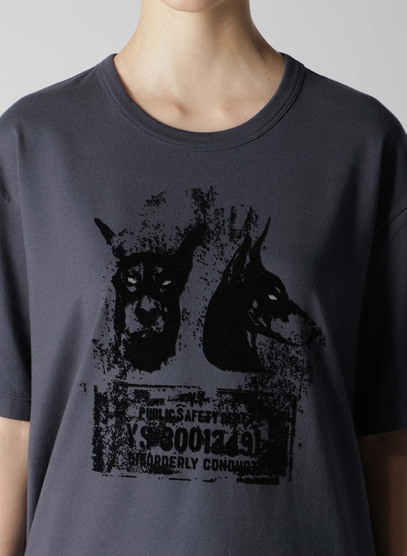 ANIMAL FLOCKED PRINT ROUND NECK SHORT SLEEVE T (DOG)