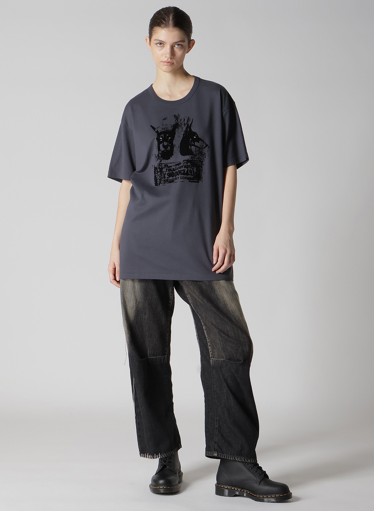 ANIMAL FLOCKED PRINT ROUND NECK SHORT SLEEVE T (DOG)