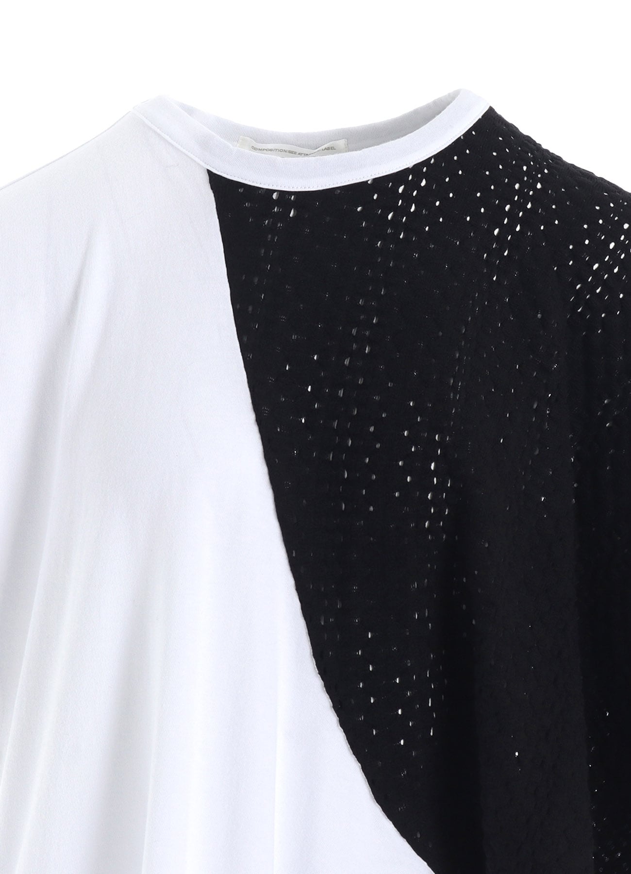 COTTON JERSEY/LACE LEFT SHOULDER DRAPE T
