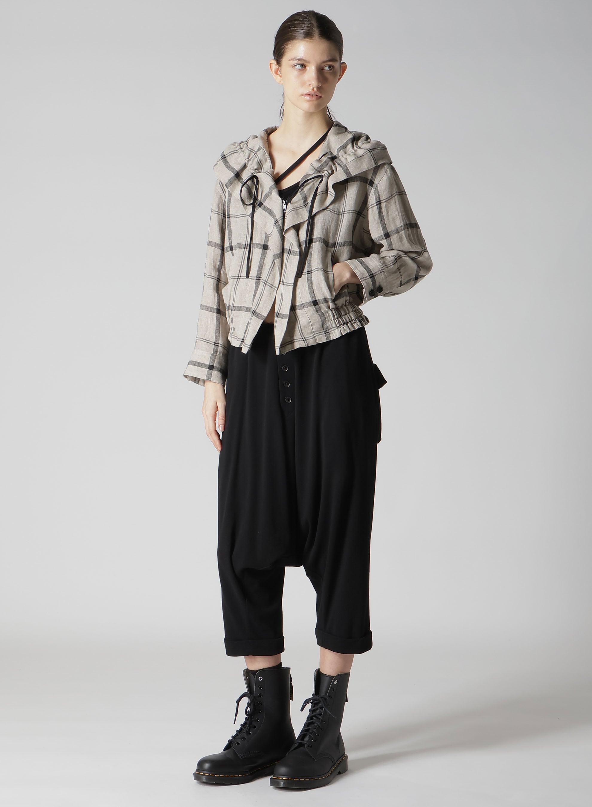 【1/23 12:00 Release】LINEN/NYLON PLAID GATHERED BLOUSE