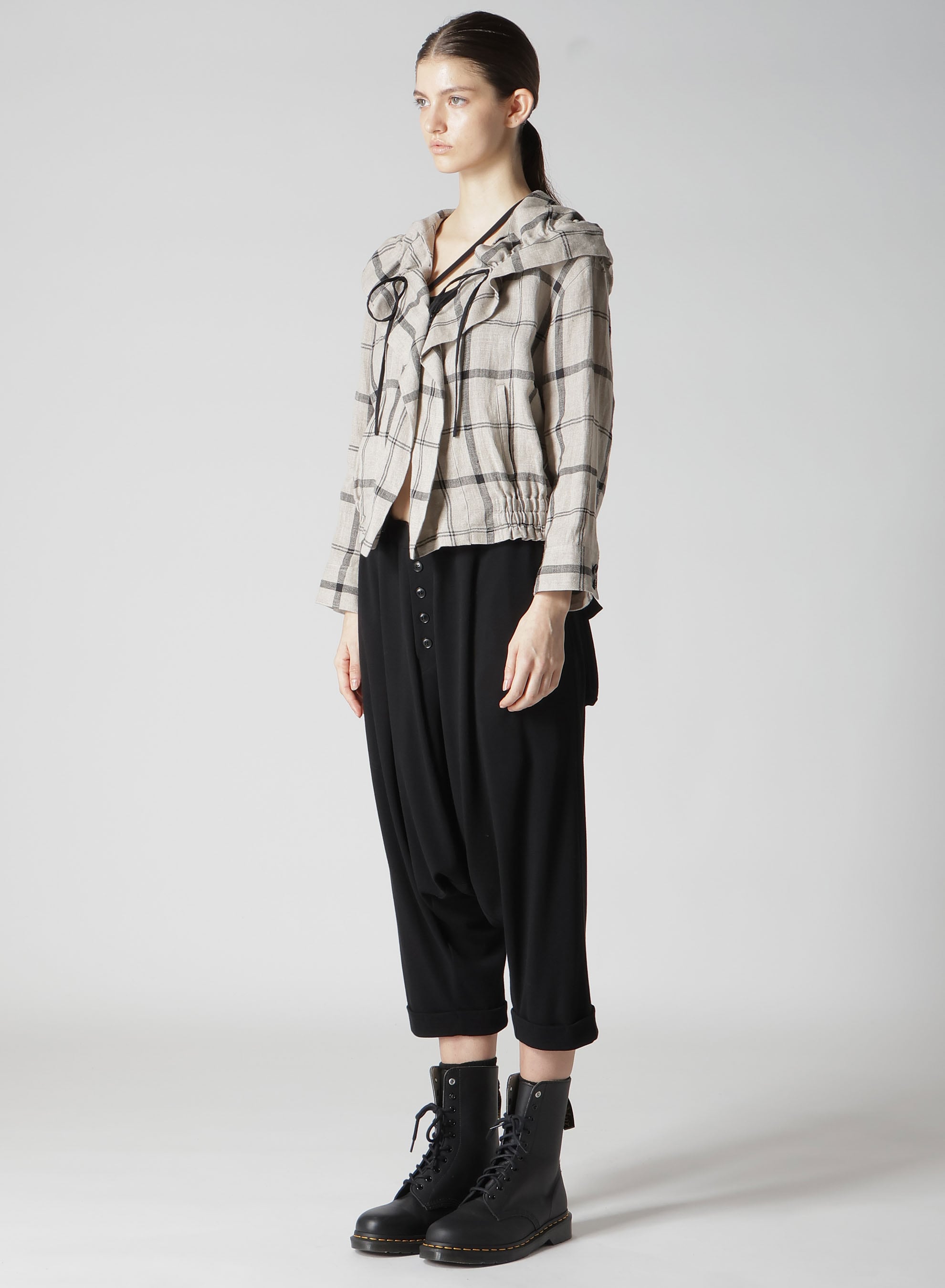 【1/23 12:00 Release】LINEN/NYLON PLAID GATHERED BLOUSE