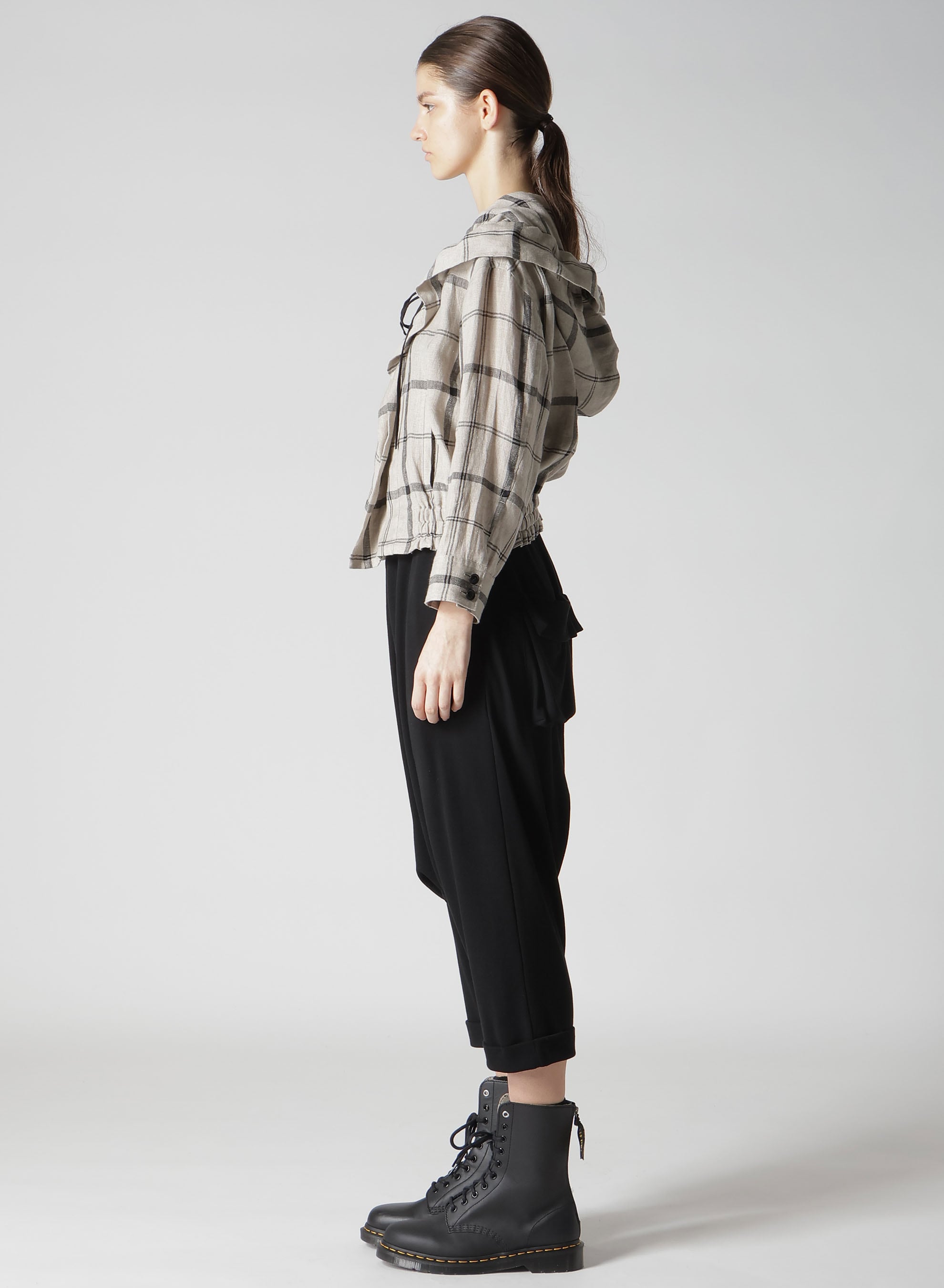 【1/23 12:00 Release】LINEN/NYLON PLAID GATHERED BLOUSE