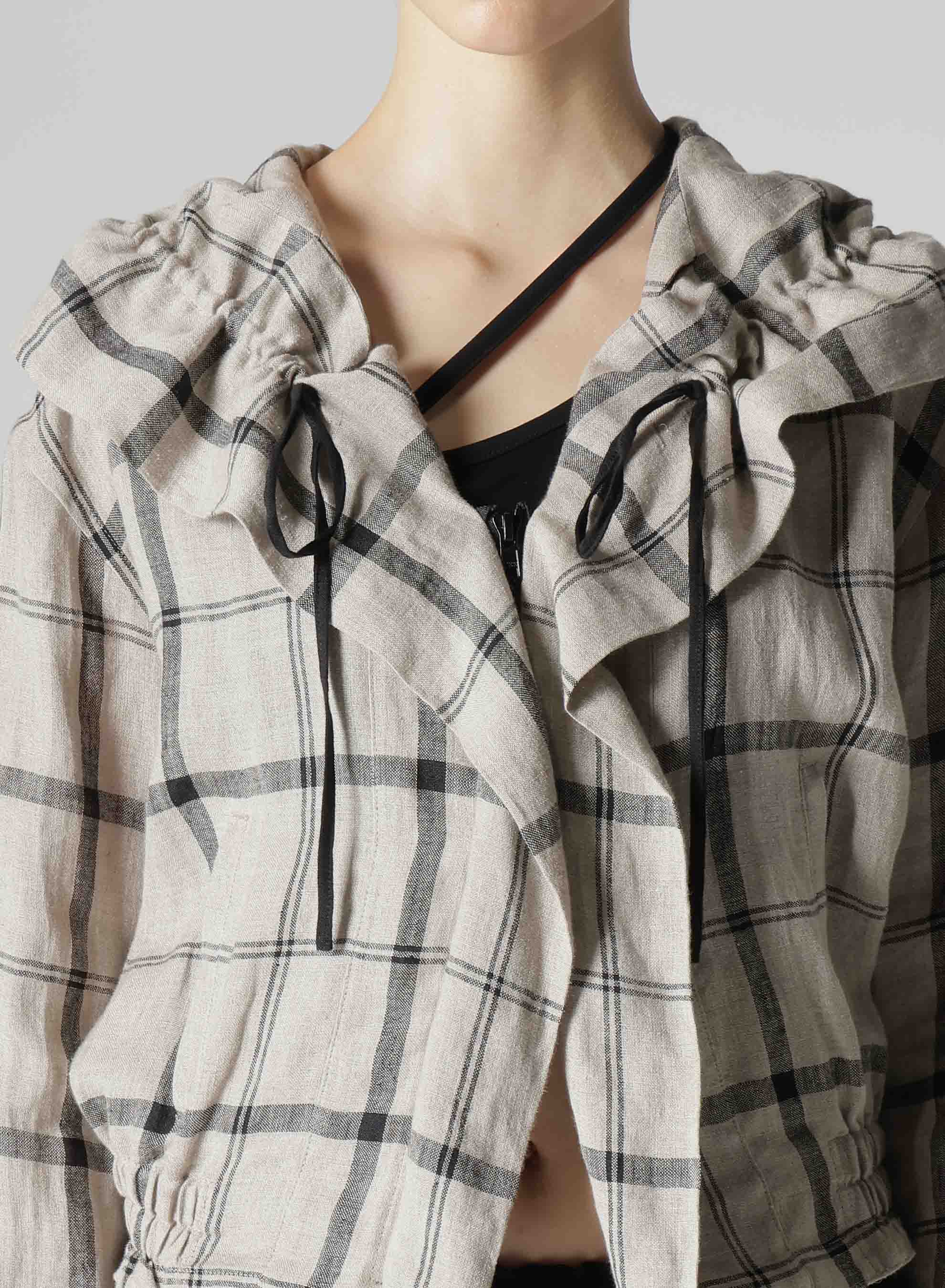 【1/23 12:00 Release】LINEN/NYLON PLAID GATHERED BLOUSE