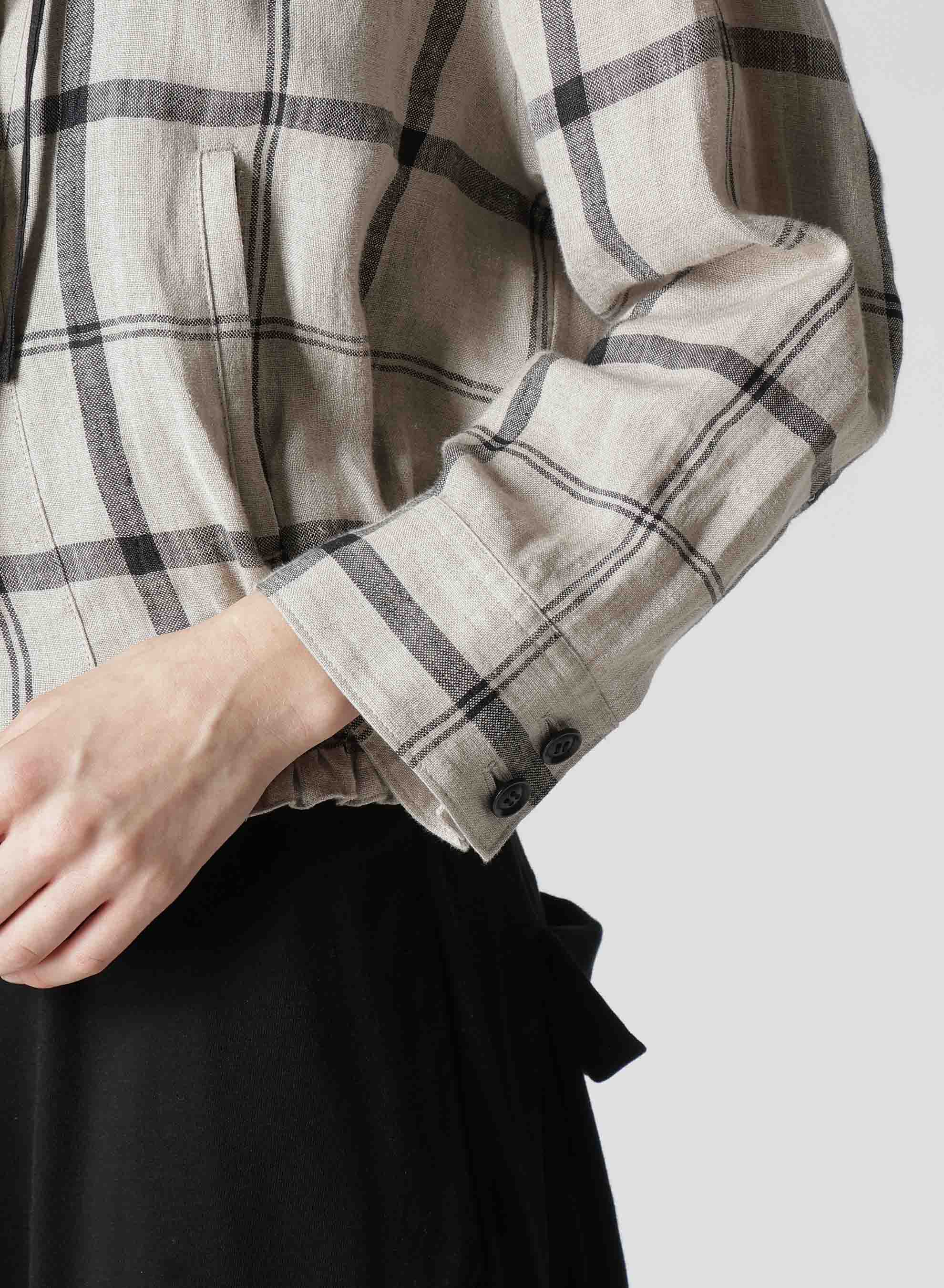 【1/23 12:00 Release】LINEN/NYLON PLAID GATHERED BLOUSE