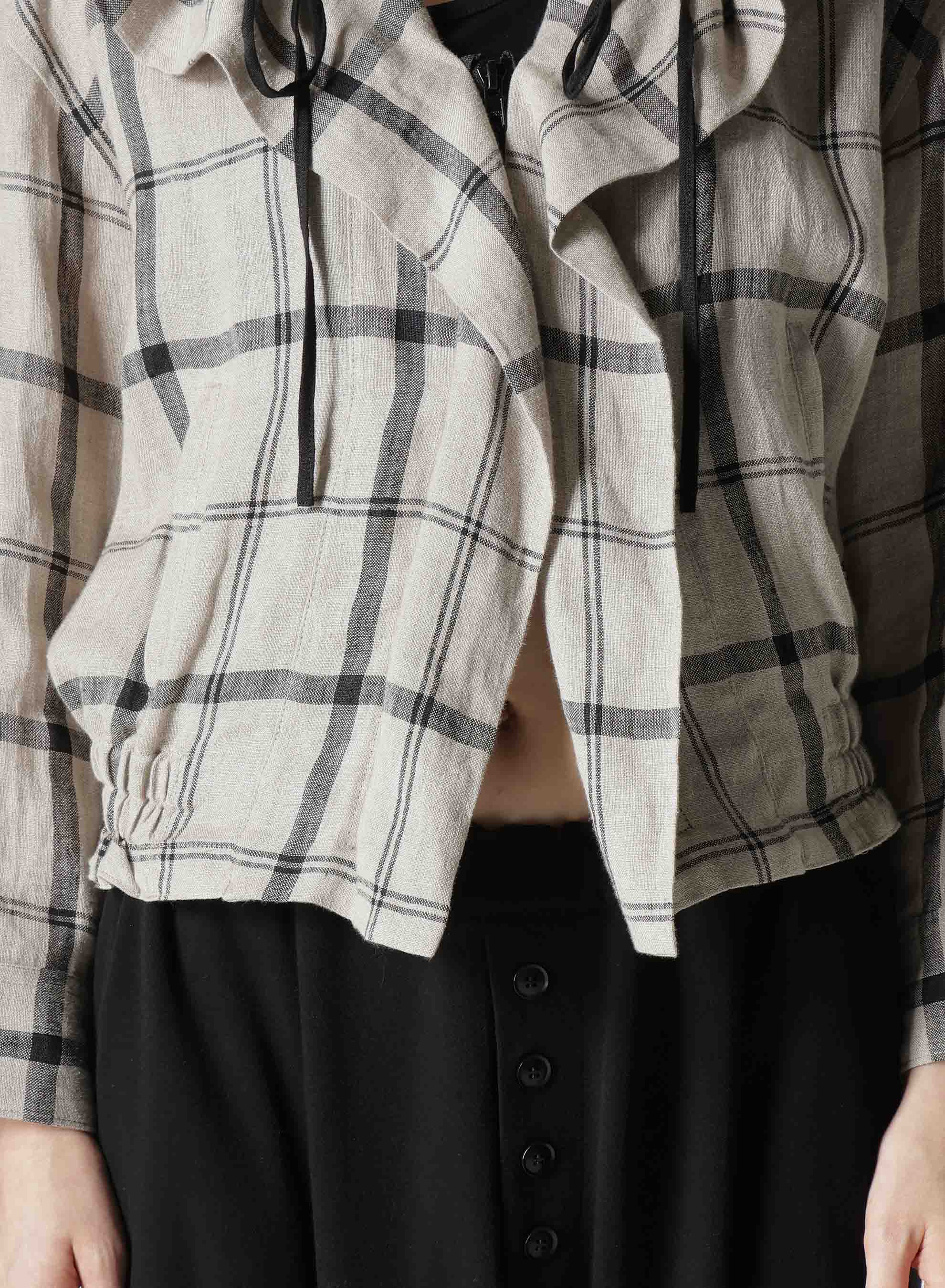 【1/23 12:00 Release】LINEN/NYLON PLAID GATHERED BLOUSE