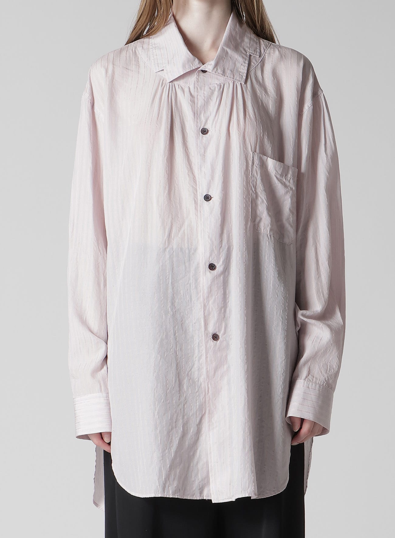 CELLULOSE STRIPE SQUARE-COLLAR SHIRT