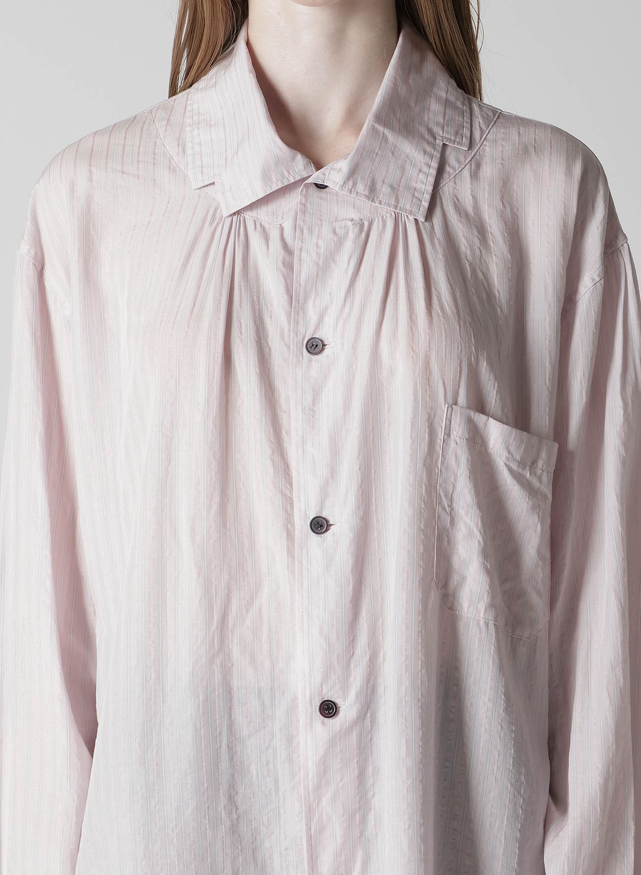 CELLULOSE STRIPE SQUARE-COLLAR SHIRT