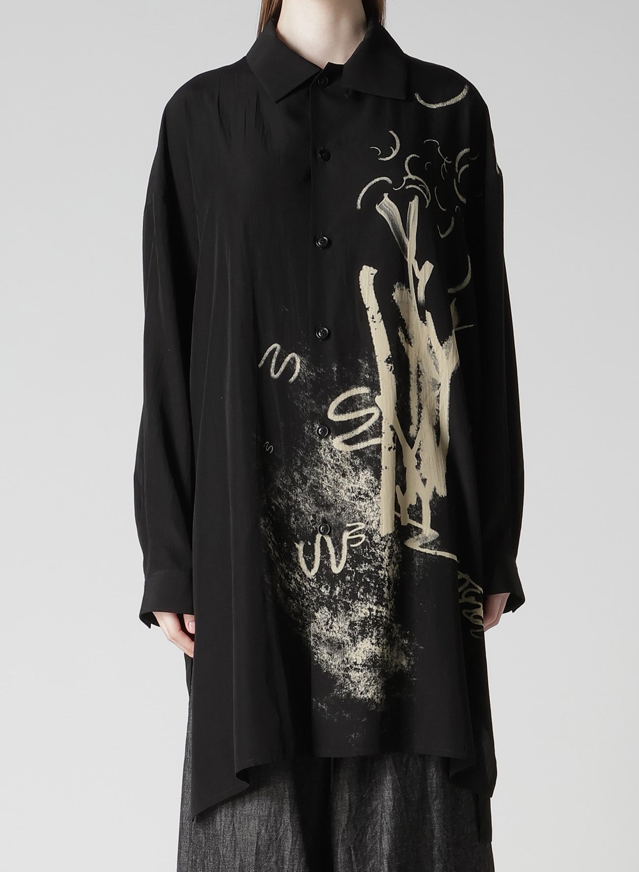 CUPRO DUNGAREE "Y" PRINT BIG SHIRT