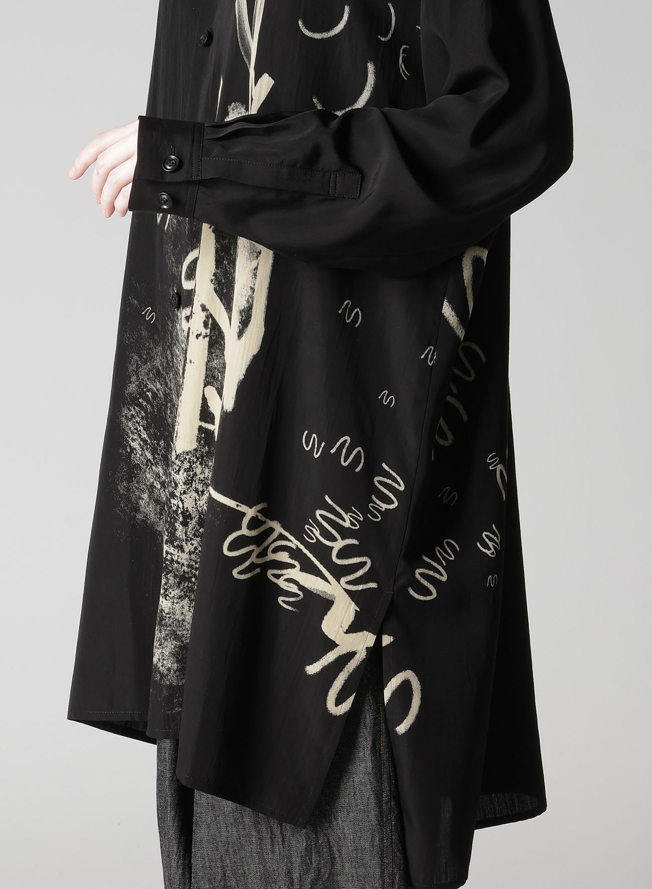 CUPRO DUNGAREE "Y" PRINT BIG SHIRT