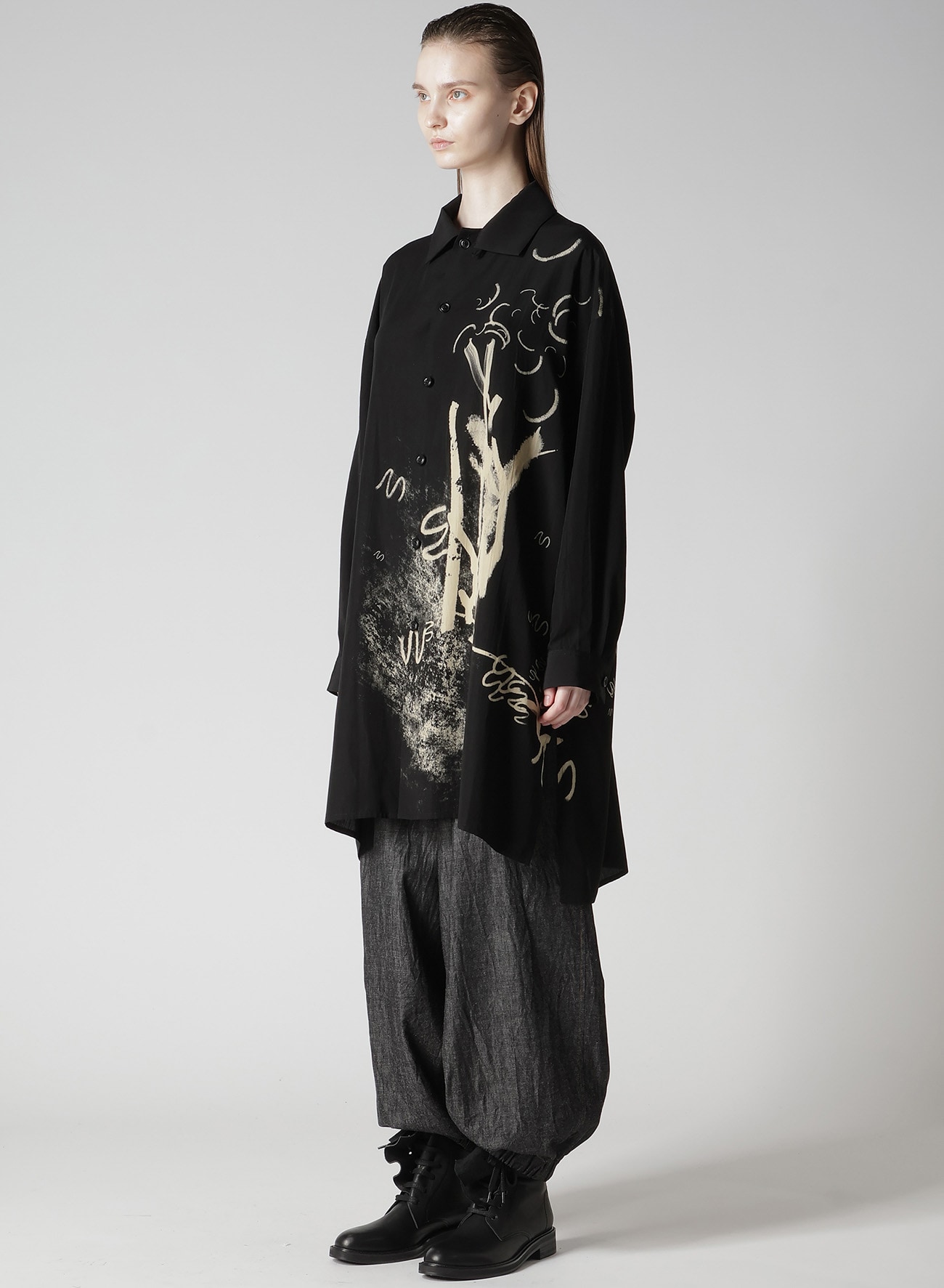 CUPRO DUNGAREE "Y" PRINT BIG SHIRT