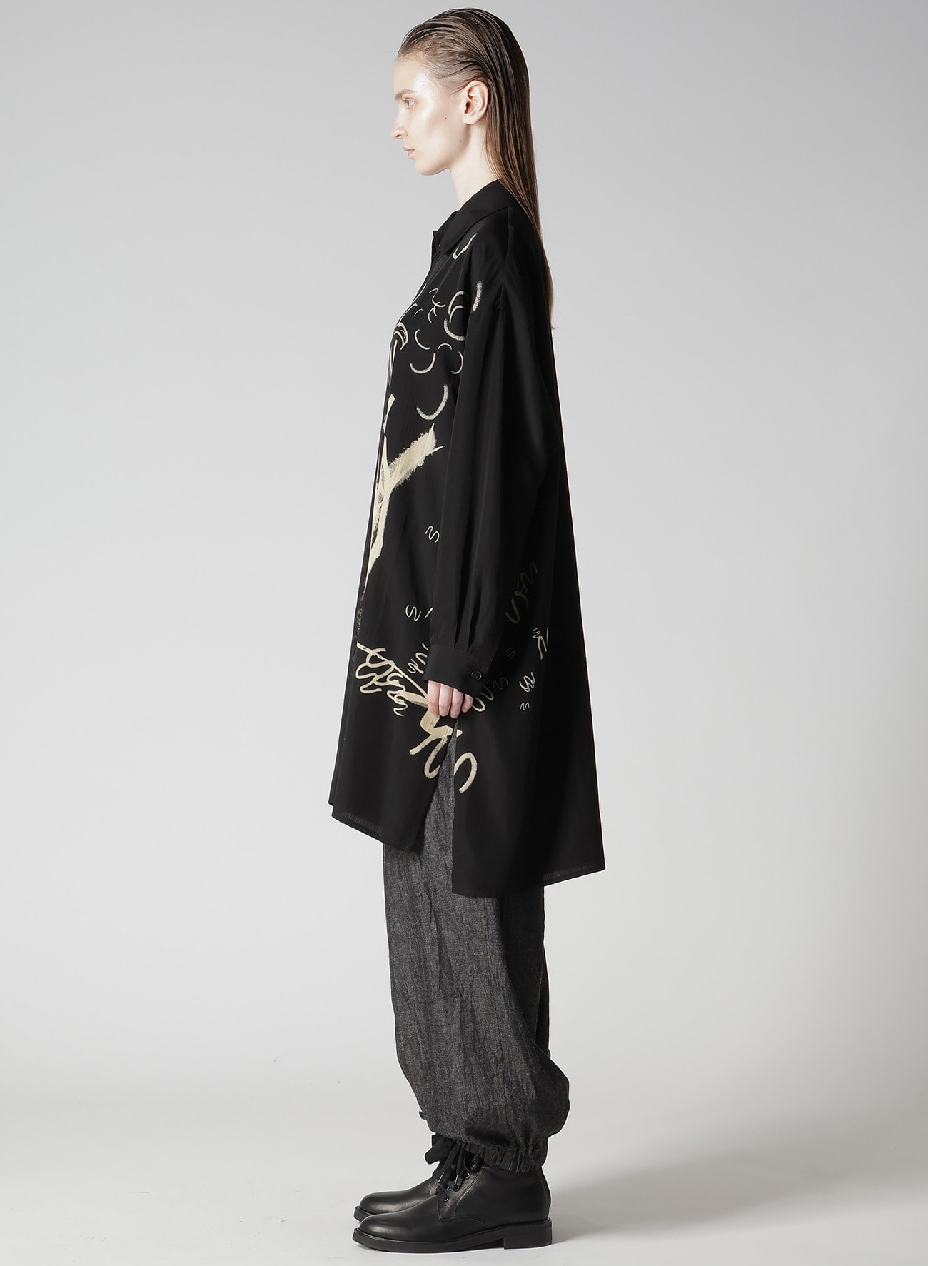 CUPRO DUNGAREE "Y" PRINT BIG SHIRT