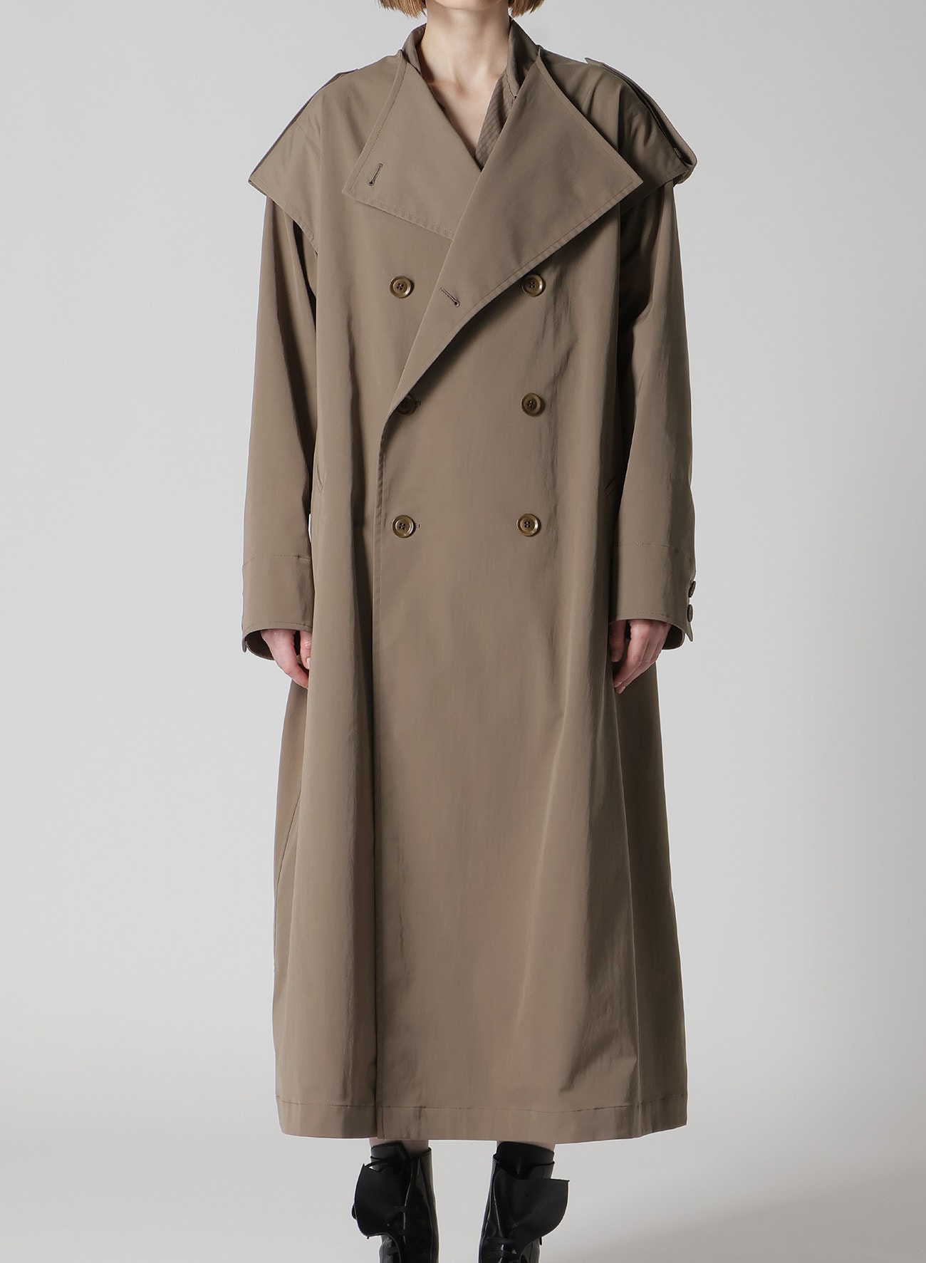 PE TWILL WATER REPELLENT COLLARLESS TRENCH COAT