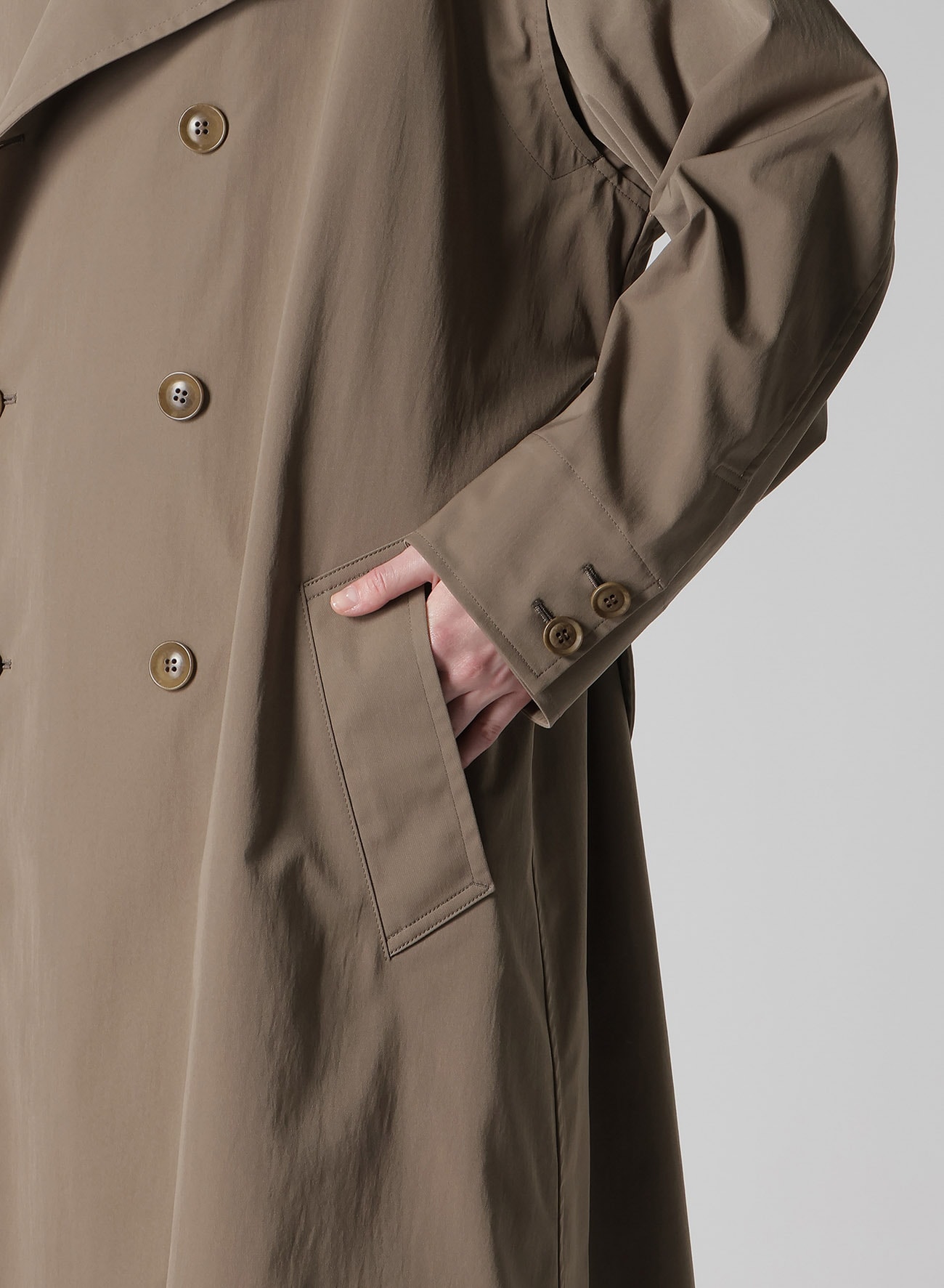 PE TWILL WATER REPELLENT COLLARLESS TRENCH COAT